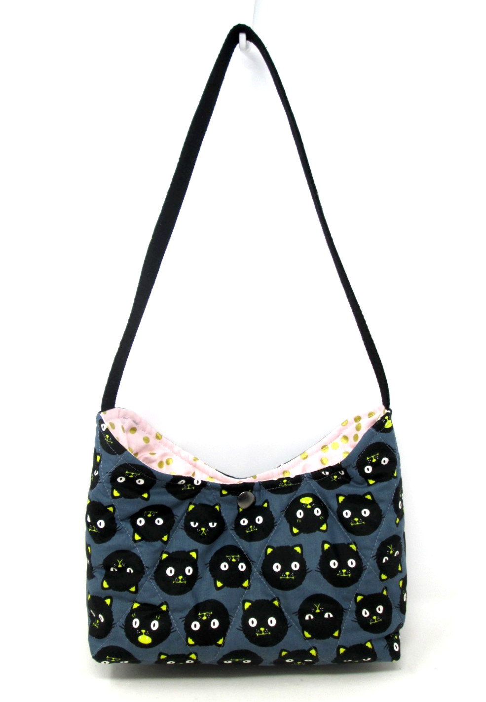 Black Cat Halloween Purse HANDMADE Quilted Cotton Shoulder Bag