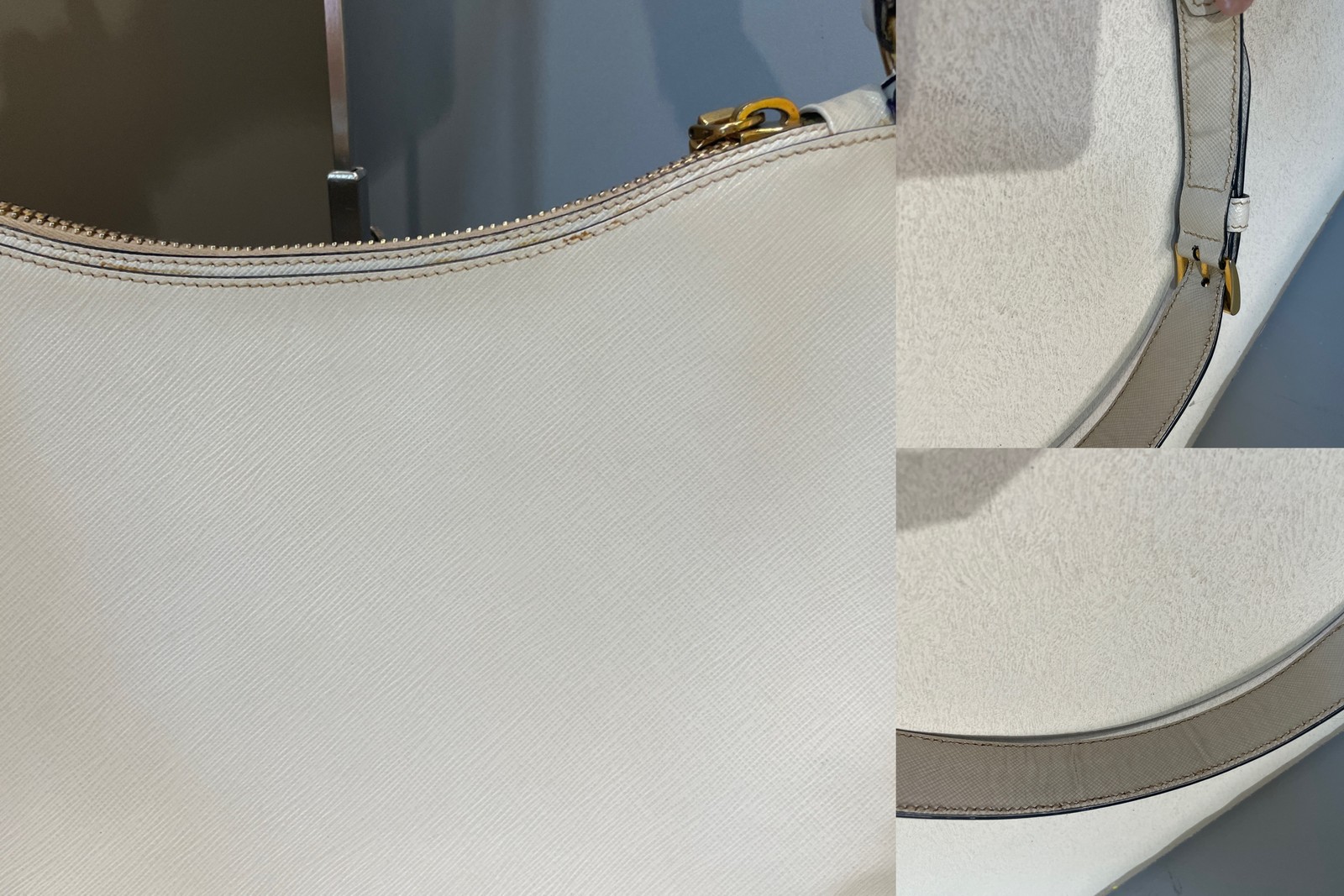 Prada Cleo White Gold Leather Shoulder Bag Pre-Owned