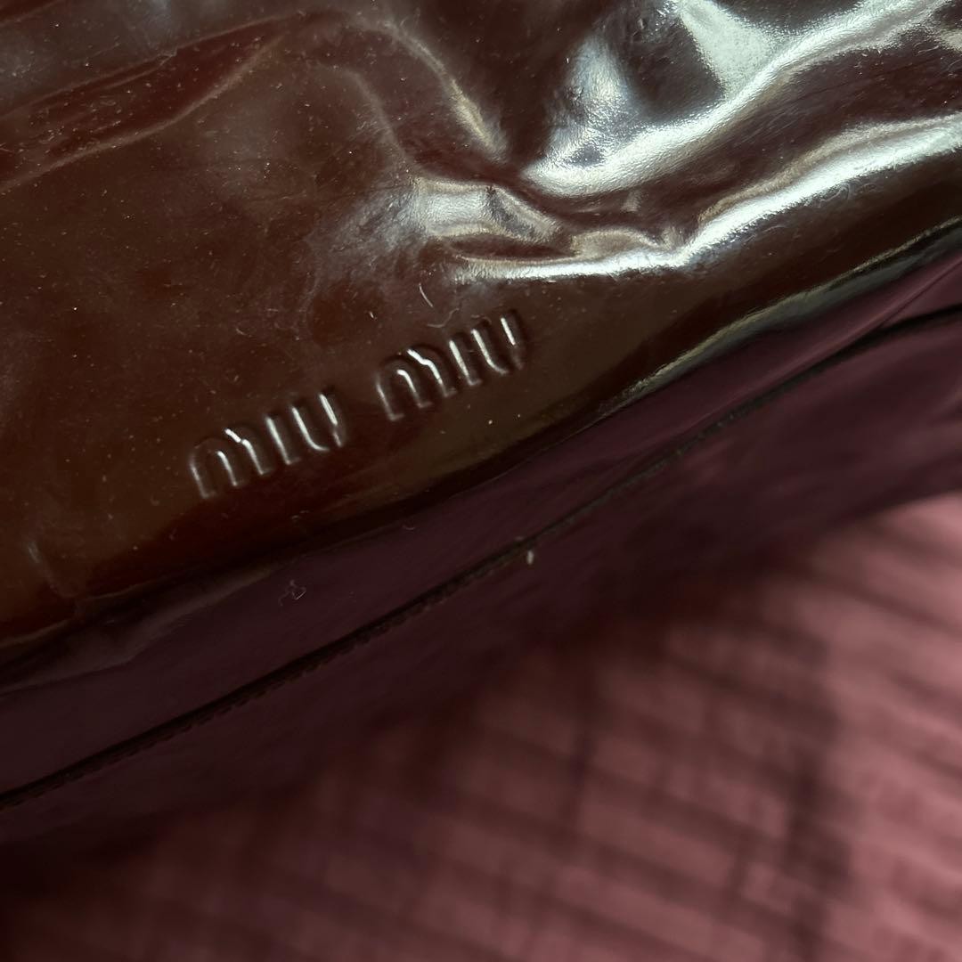 MIU MIU Patent Leather Handbag Tote Bag Brown Glossy Japan Vintage Luxury Used