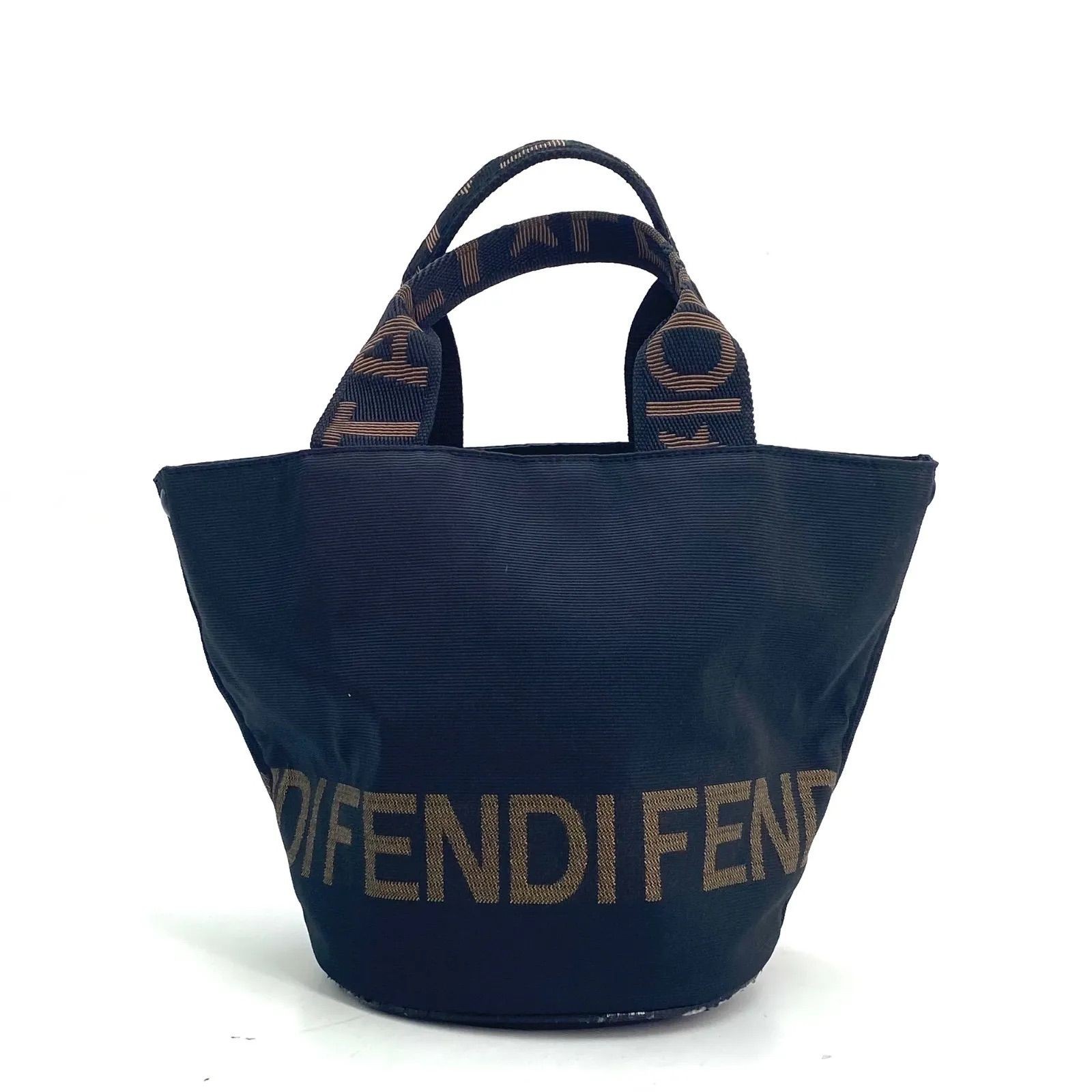Fendi Mini Lunch Hand Tote Bag Black Canvas Logo Formal 18.5cm GA327