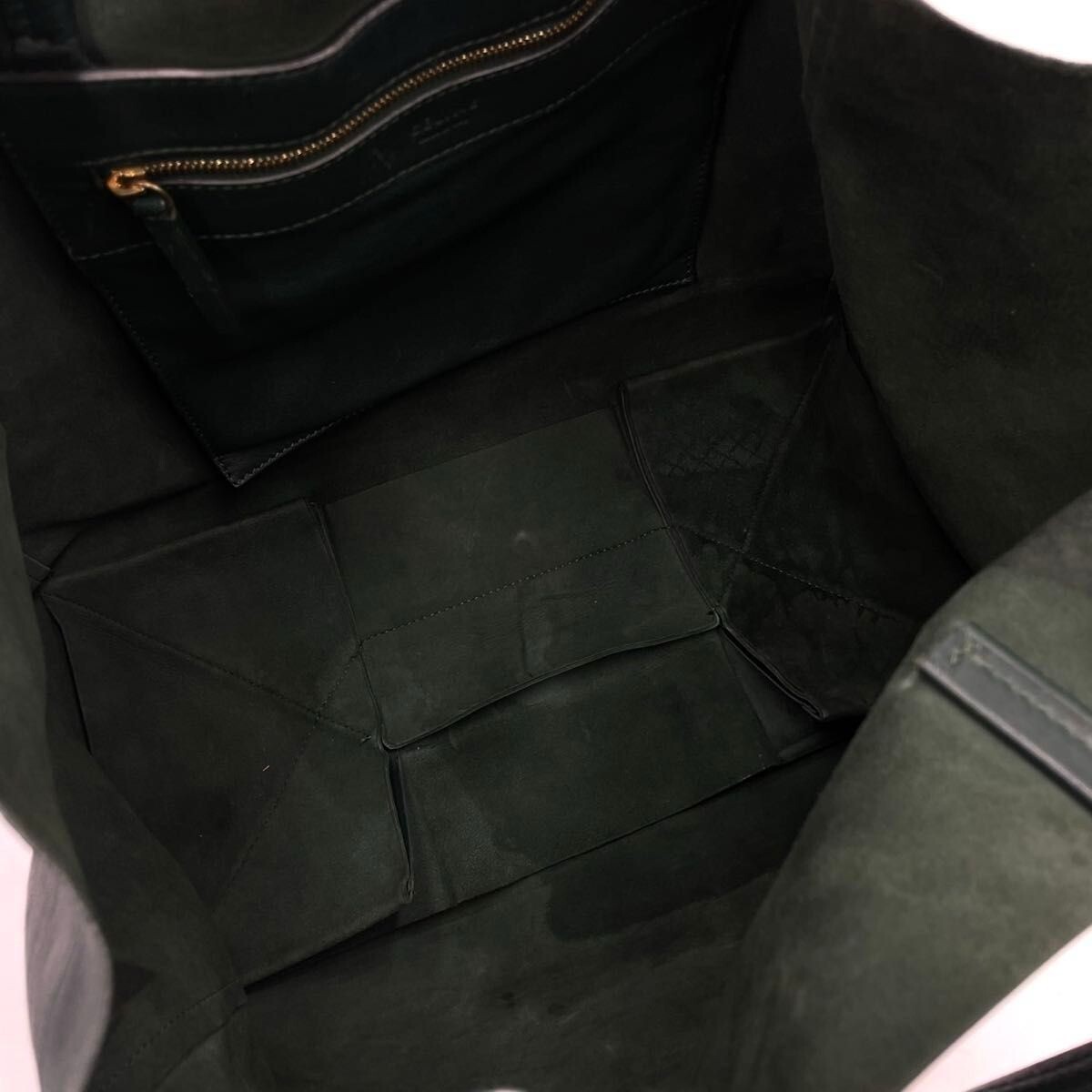 Celine Phoebe Horizontal Cabas Dark Green Leather Tote Bag Hand Shoulder Auth