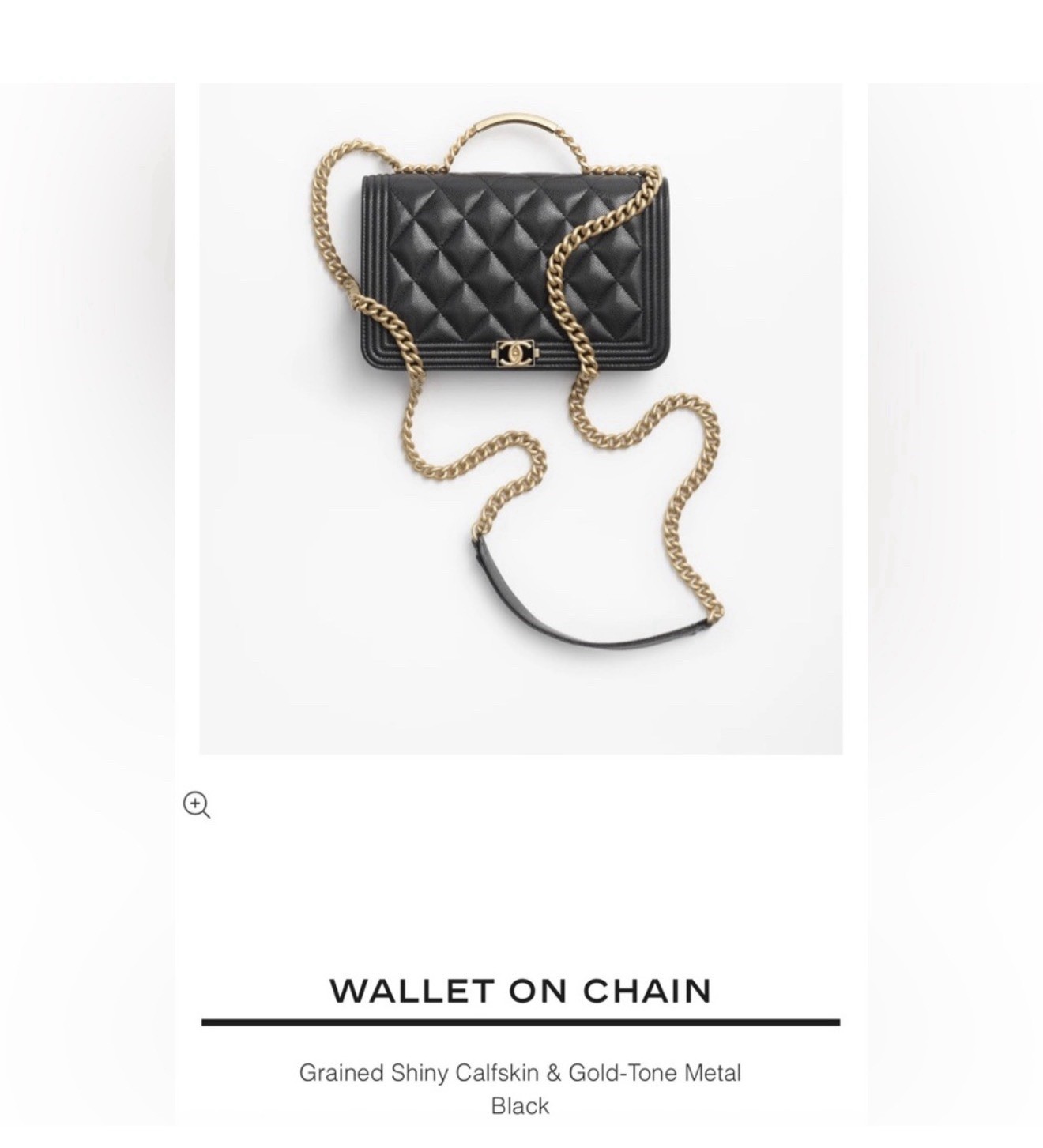 CHANEL Wallet on Chain Black Quilted Gold-Tone Chain Strap Snap Brand Card