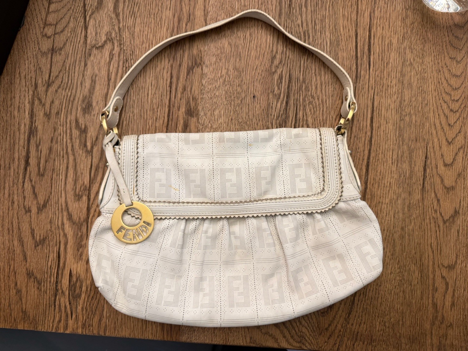 Fendi Chef Flap Bag Perforated White