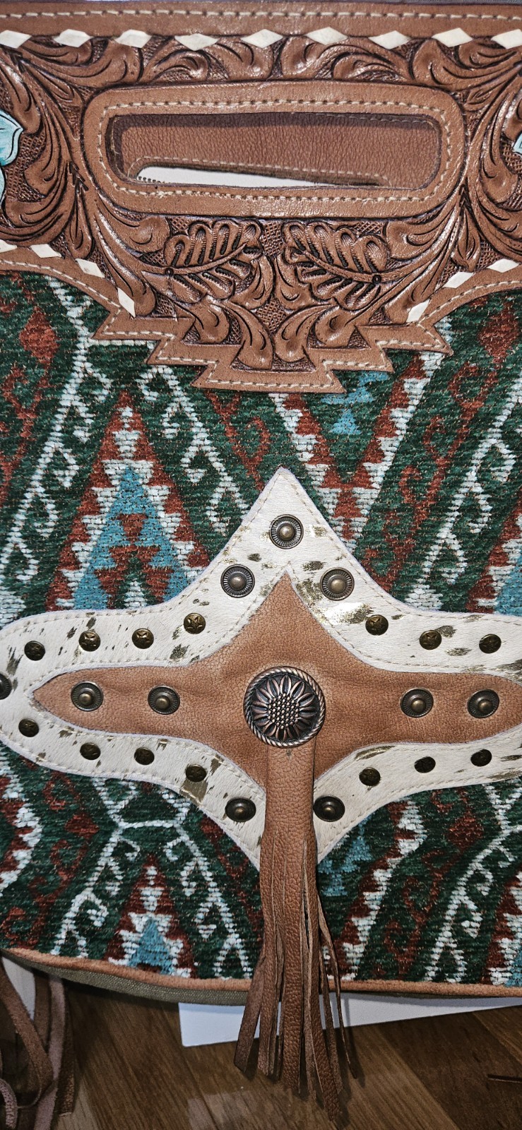 NWT OHLAY American Darling Concealed Carry Western Fringe Tooled Aztec Crossbody