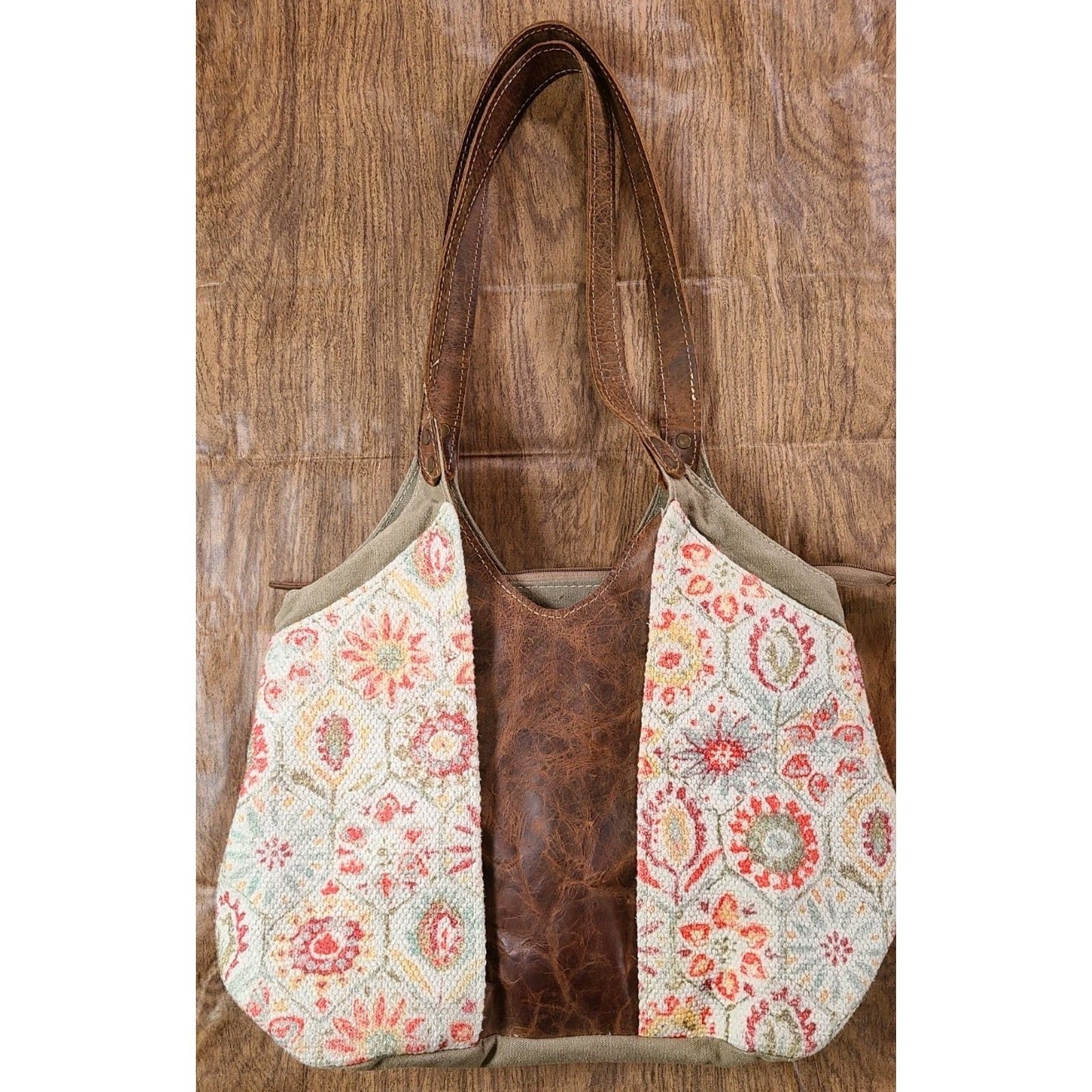 HOPOFLY Upcycled Handmade Bulo Hobo Bag Leather Cotton Boho Shoulder Bag Print