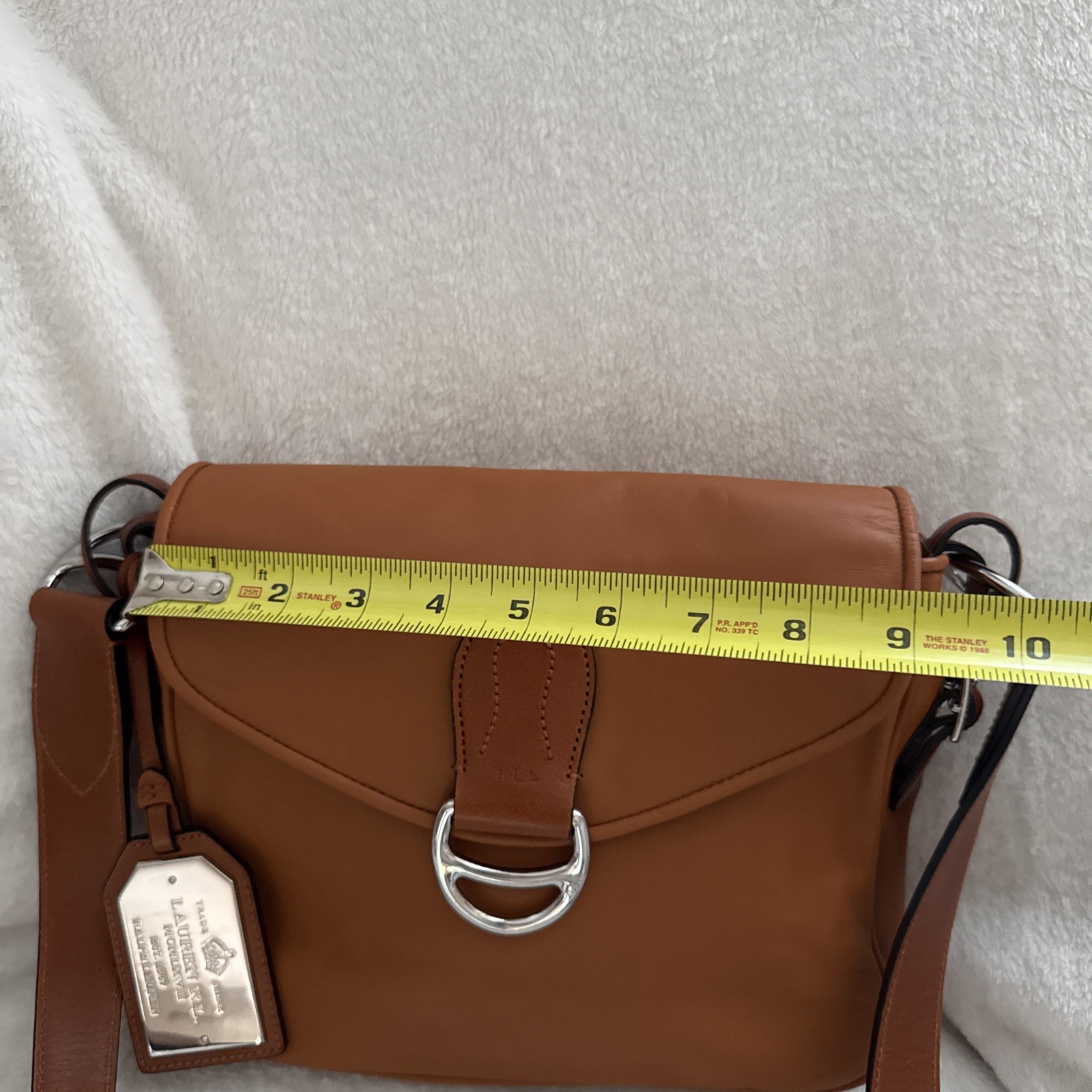 Ralph Lauren Horsebit Leather Shoulder Crossbody Purse Tan Silver Equestrian RLL