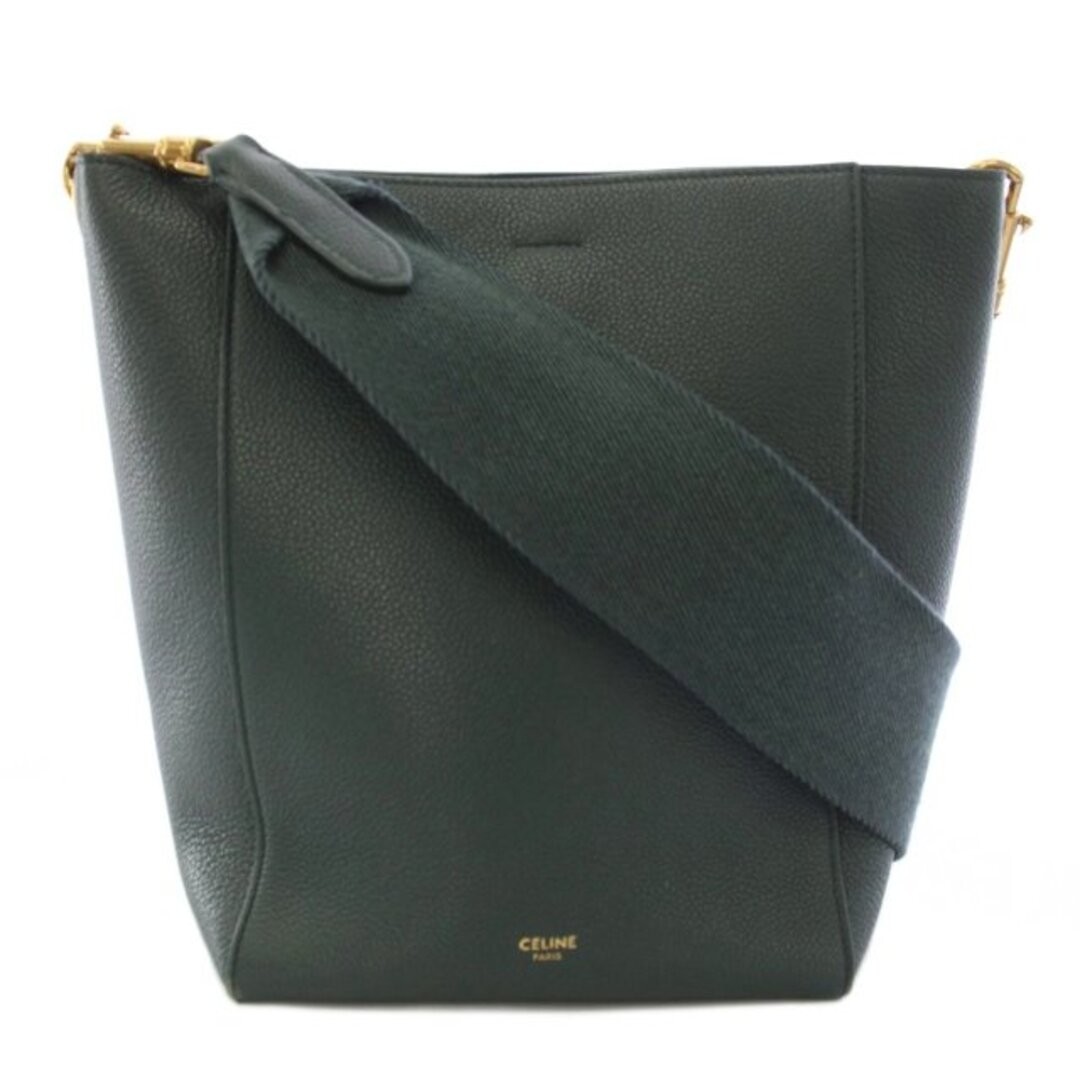 Celine Sangle Small Bucket Bag Single Shoulder Leather Green TK 36 Used 2085b478