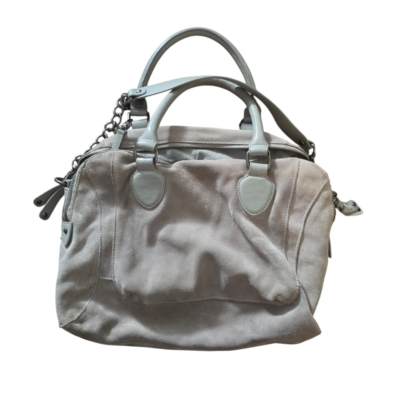 Audrey Brooke Y2K Suede Leather Slouchy Grey Blue Shoulder Bag Purse