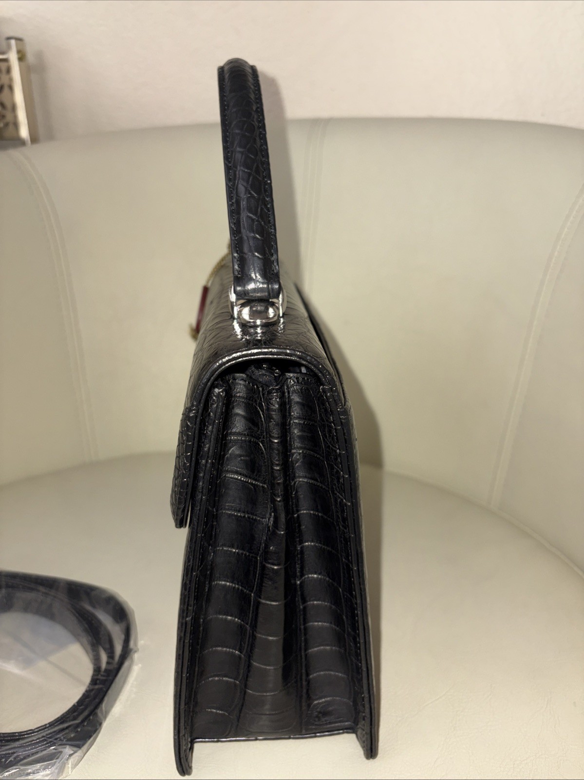 JRA Croco Matte 2 Way Bag Black Pre Owned Vintage L 10.5″ H 7.5″ W 3″