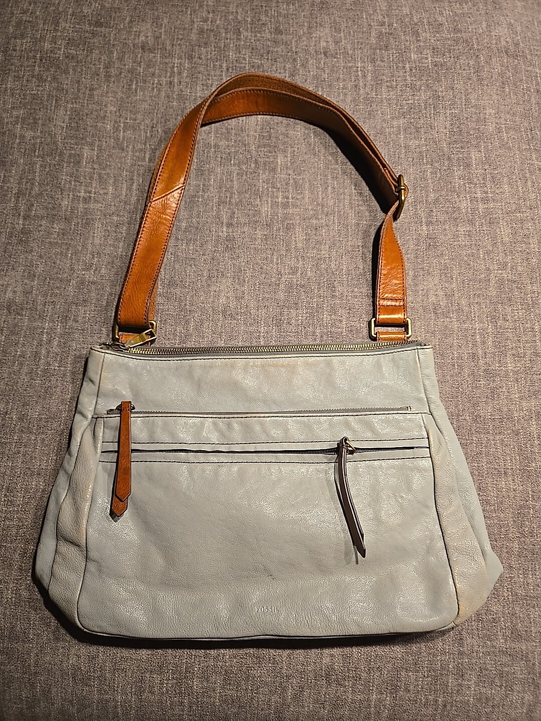 Fossil Corey Crossbody Bag Leather Shoulder Purse Gray Brown Casual Business