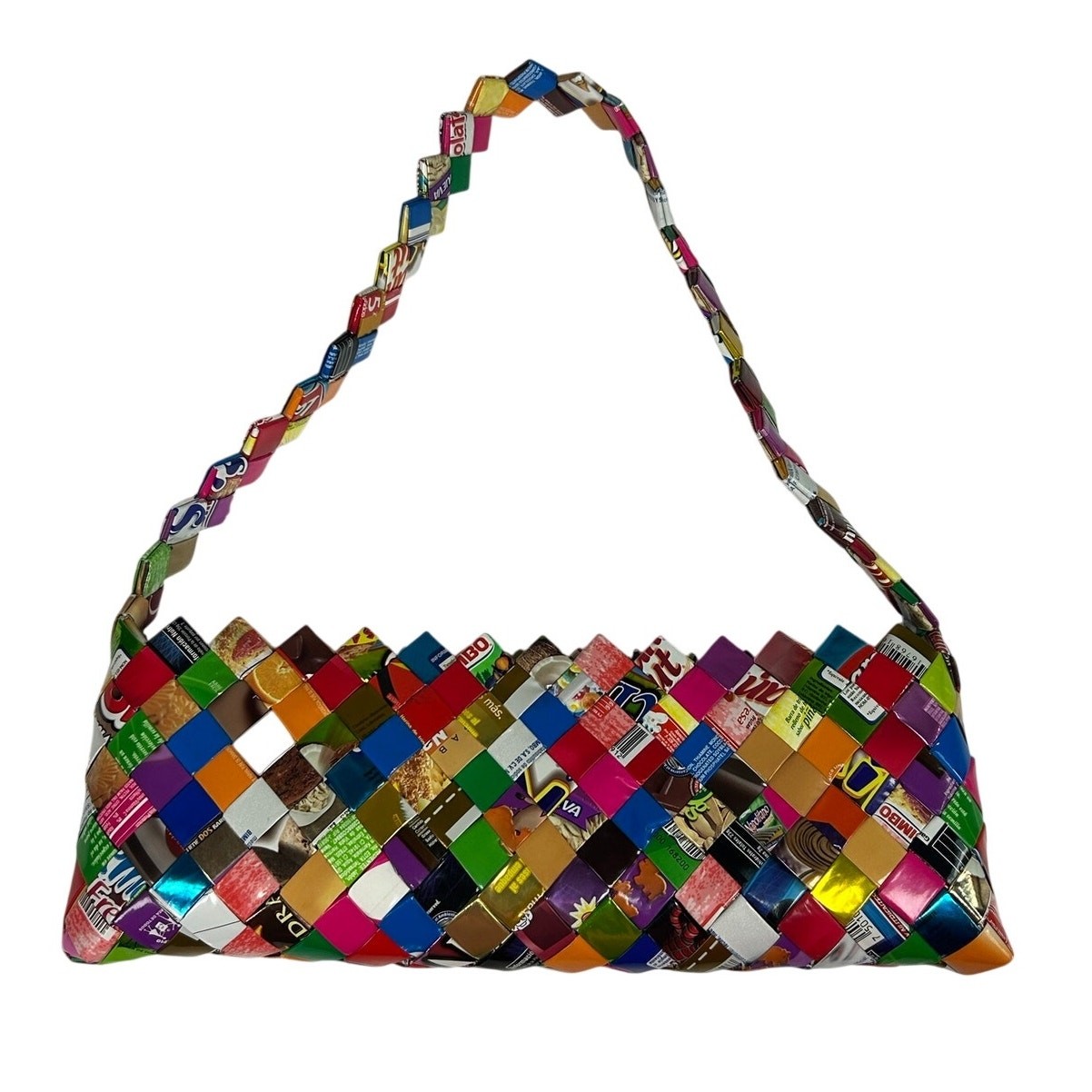 Handmade Y2K Duct Tape Purse Baguette 14×5″ Shoulder- Bright colors Geometric