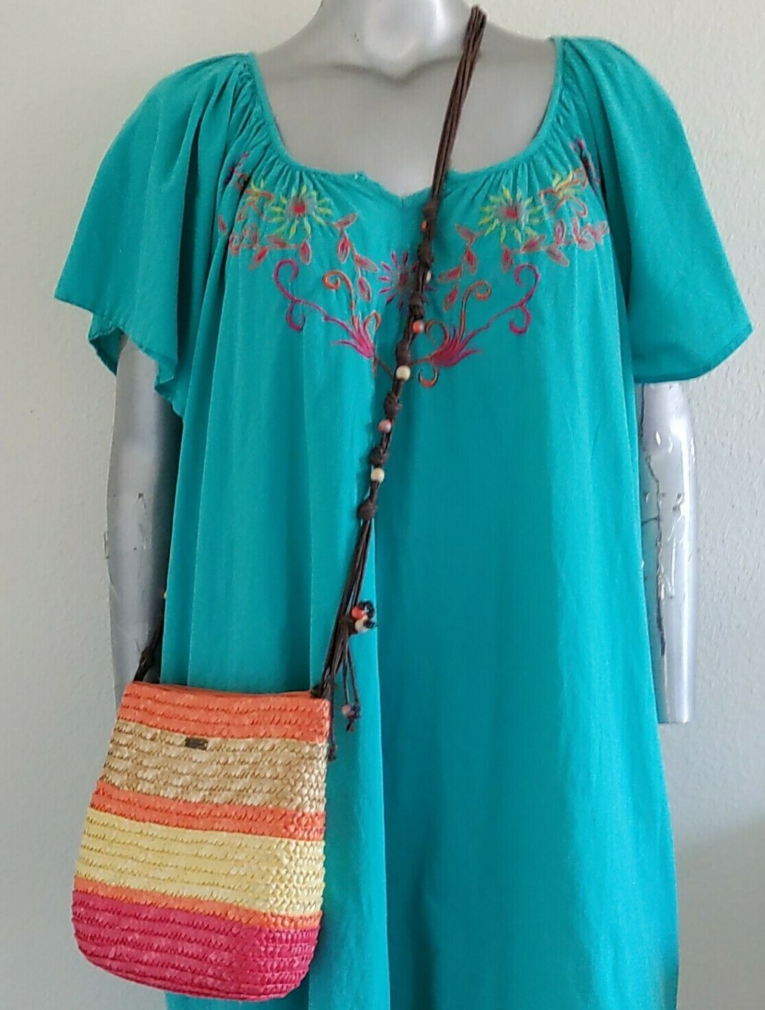 Sun ‘N’ Sand CROSSBODY OVER SHOULDER PURSE BAG WOVEN STRAW BEADED MULTICOLOR