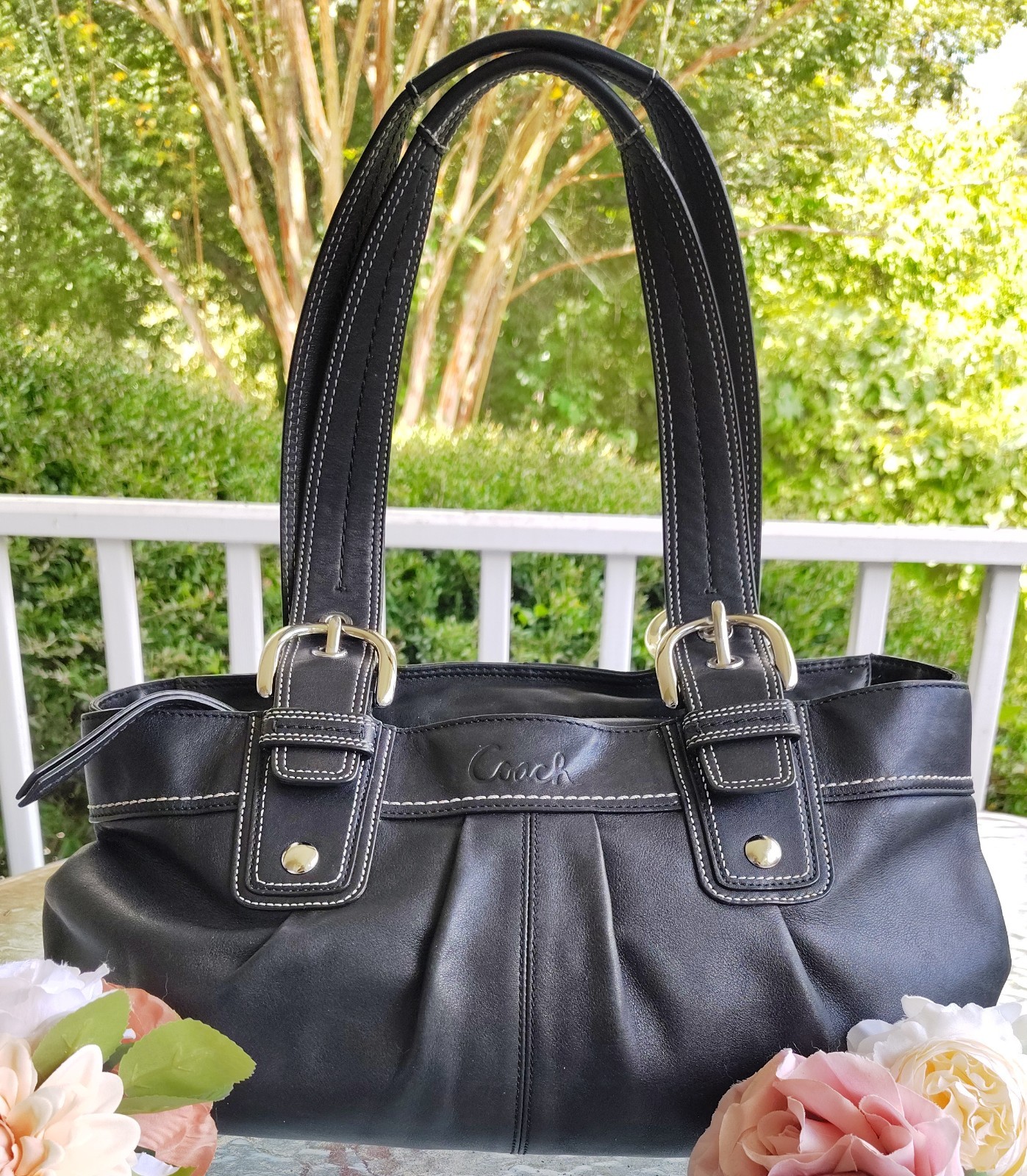 Coach LARGE F13732 Vintage Soho Black Pleated Leather Shoulder Bag
