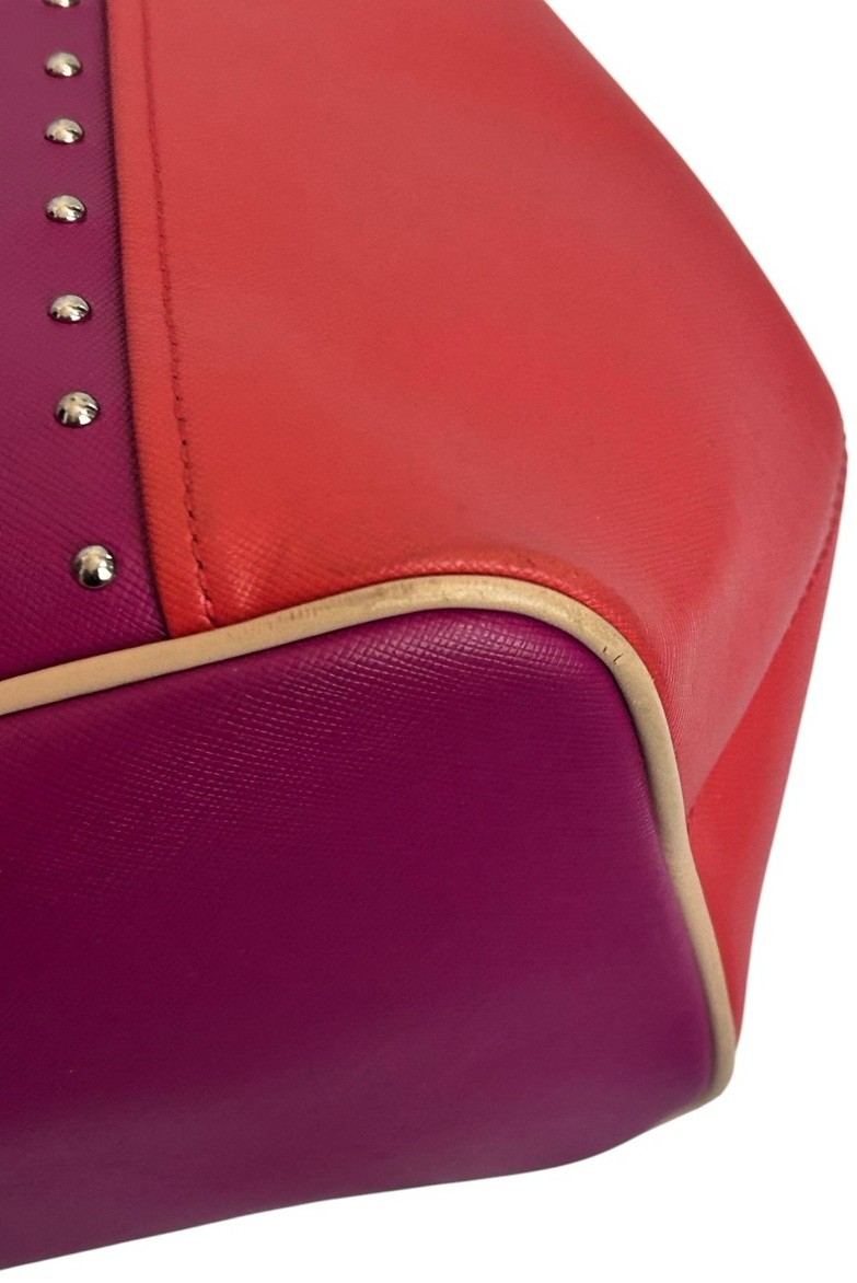 COACH Metro Colorblock Pink Orange And Tan Studded Leather Tote Bag Read List