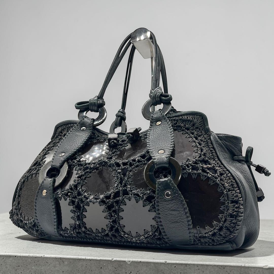 JAMIN PUECH Handbag Art Bag Leather Black Authentic From Japan