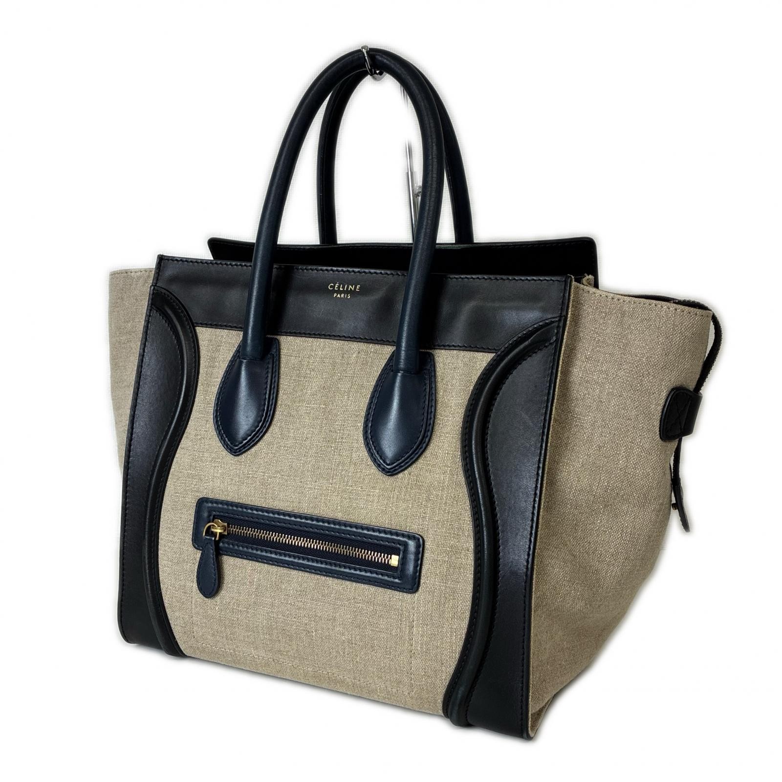 CELINE Luggage Handbag hemp beige