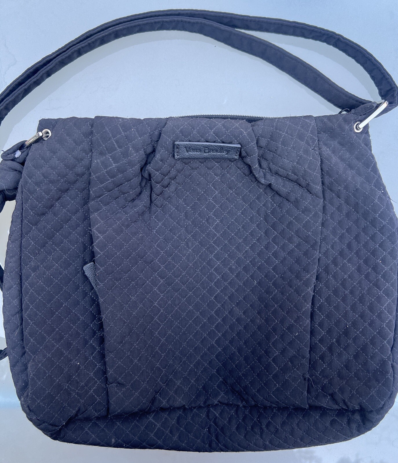 Vera Bradley Hobo Bag Solid Black Quilted Microfiber Cotton Crossbody Shoulder