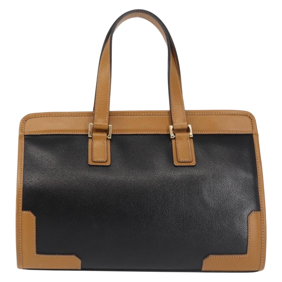 MORABITO Hand Bag Leather Navy Gold Auth am9080