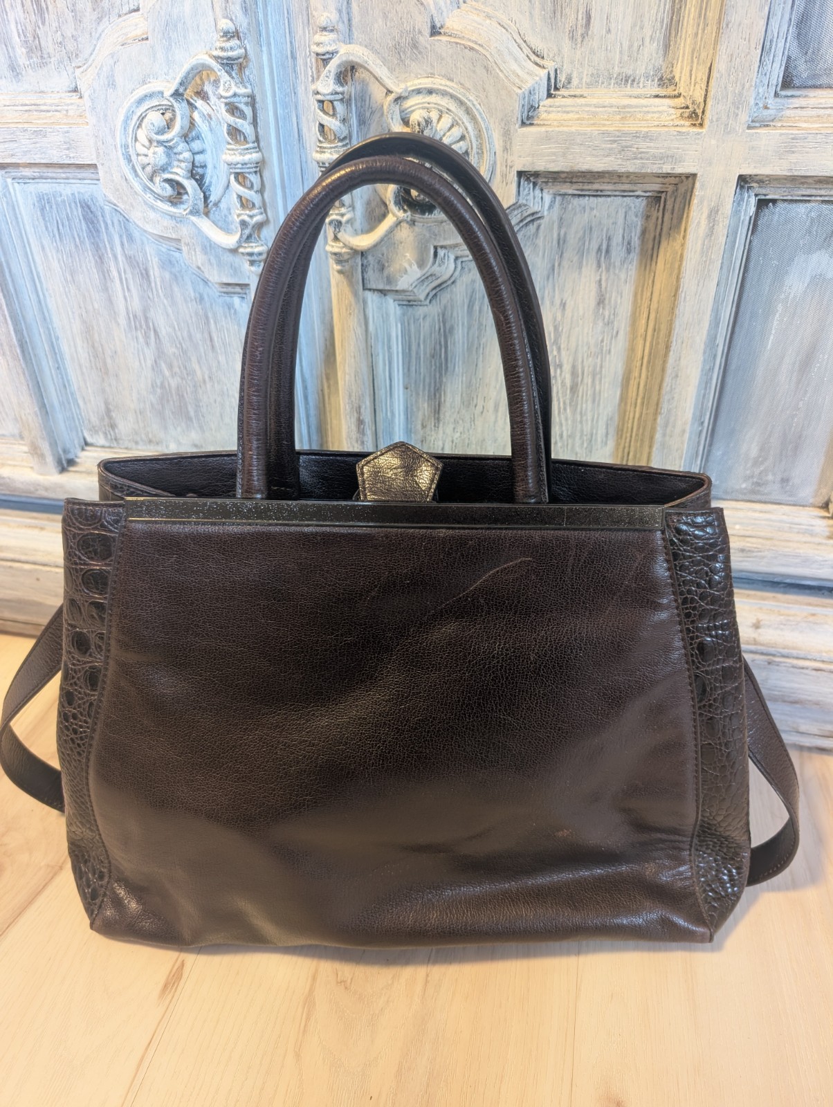 Vintage Charles Jourdan Brown Leather Tote Bag