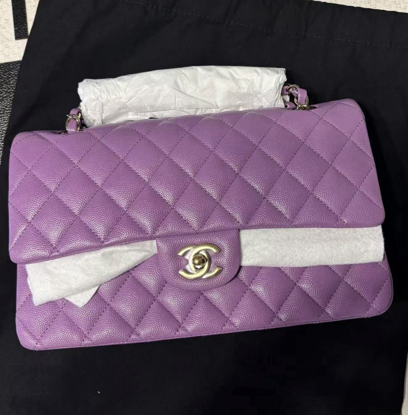 Chanel Medium Classic Double Flap Bag Purple Light Gold Hardware