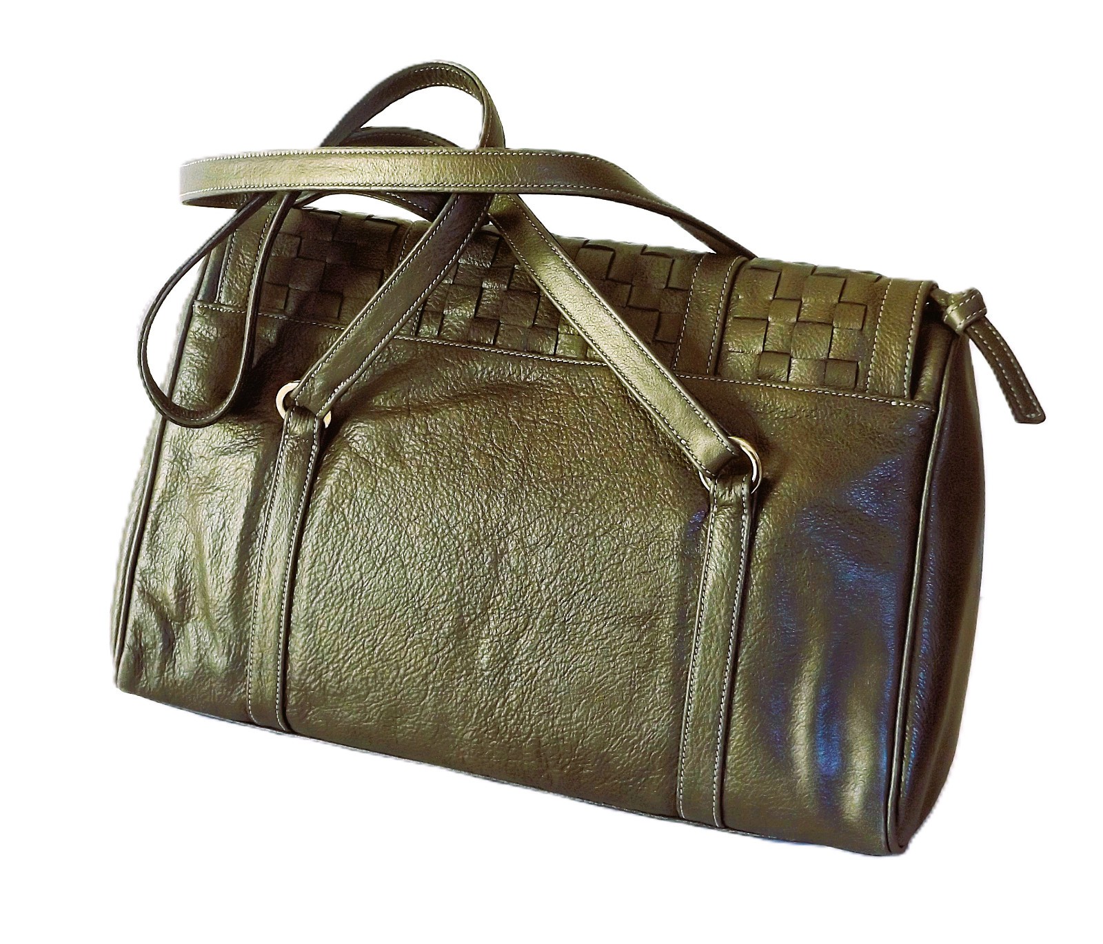 DESIGNER HANDBAG DUFFLE WOVEN PEARL DARK GRAY COWHIDE PIG SUEDE LINING UNIQUE!