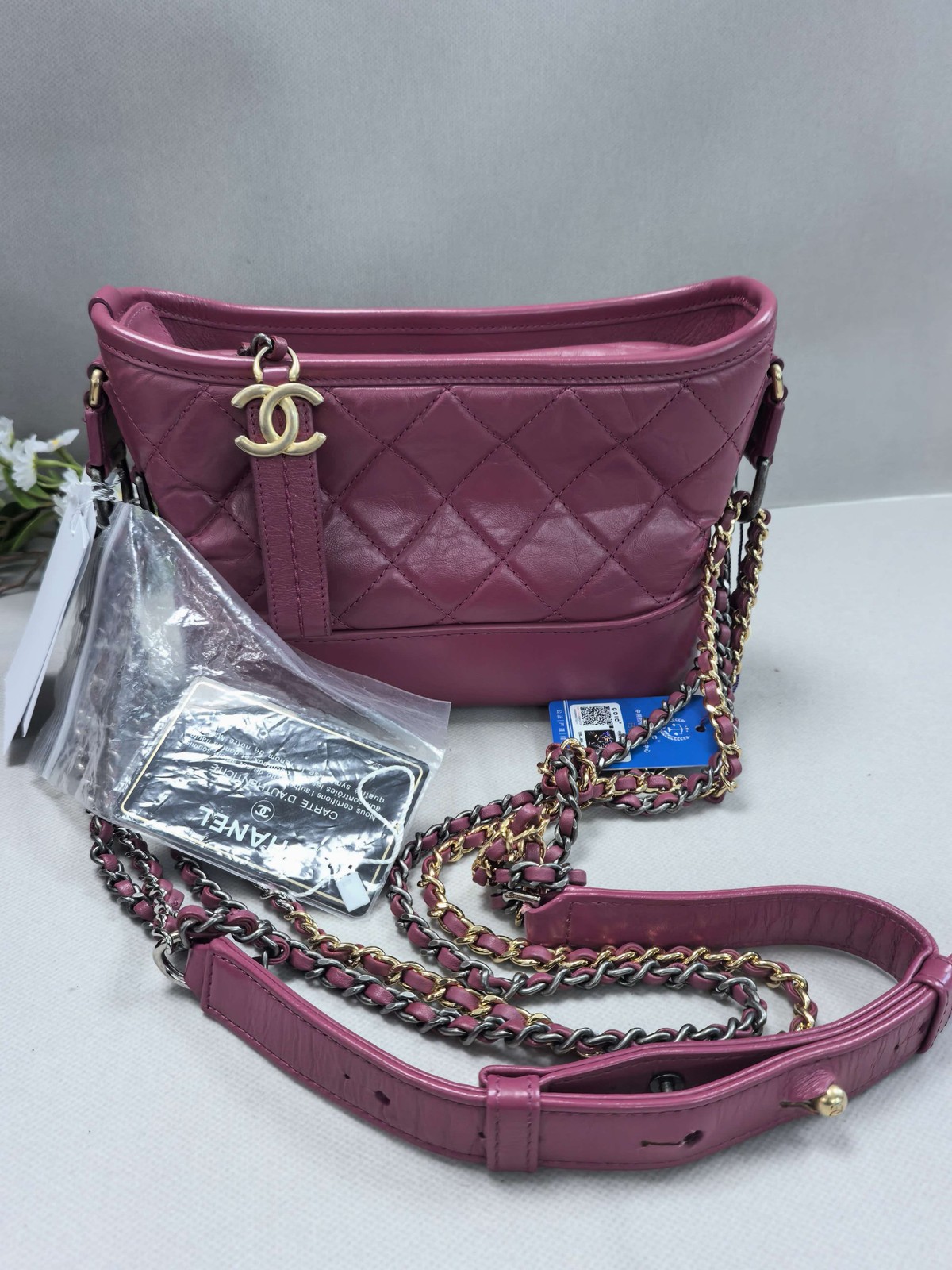 Chanel Gabrielle MM Chain Shoulder Bag Pink Gold Women Classic