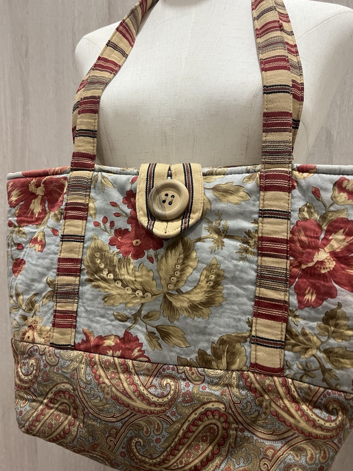 Handmade Quilted Floral Tote Bag Cottagecore Paisley Market Shoulder Bag