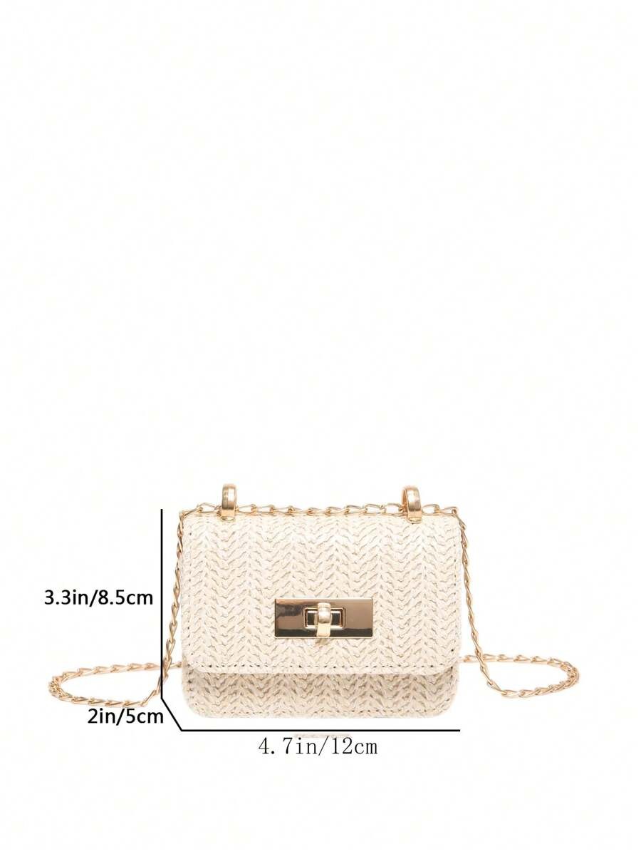 Women Quilted Monogram Square Crossbody Bag Woven Chain Flap Shoulder Purse