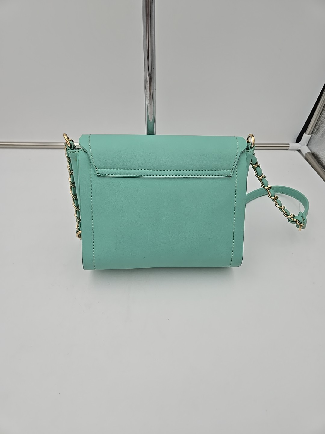 PASTEL Teal Scallop Trim Goldtone Crossbody Purse 7.5 In x 6.5 In x 2.5 In USED