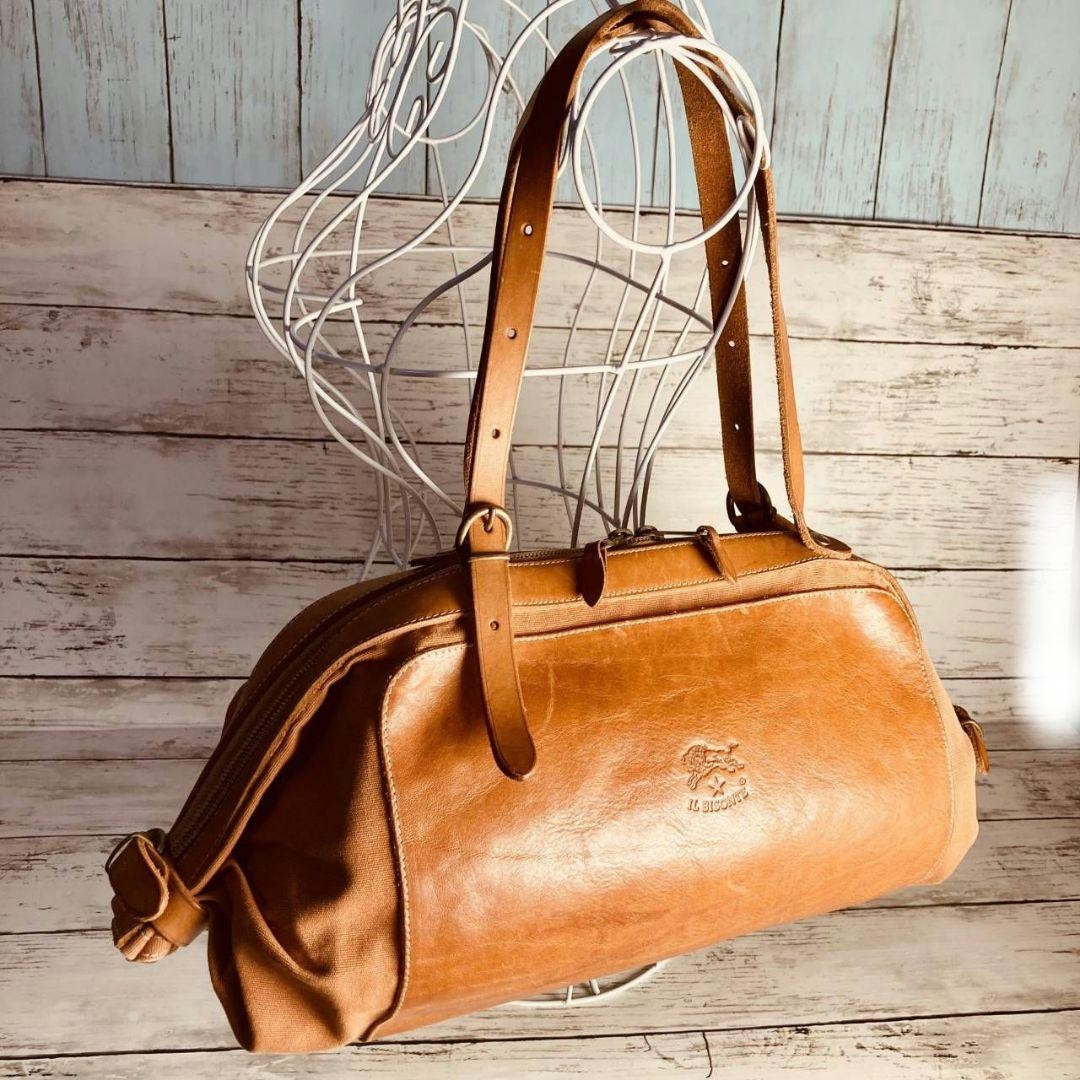 IL BISONTE Candy Shoulder Bag Leather Nume Tan Large Capacity Vintage Style