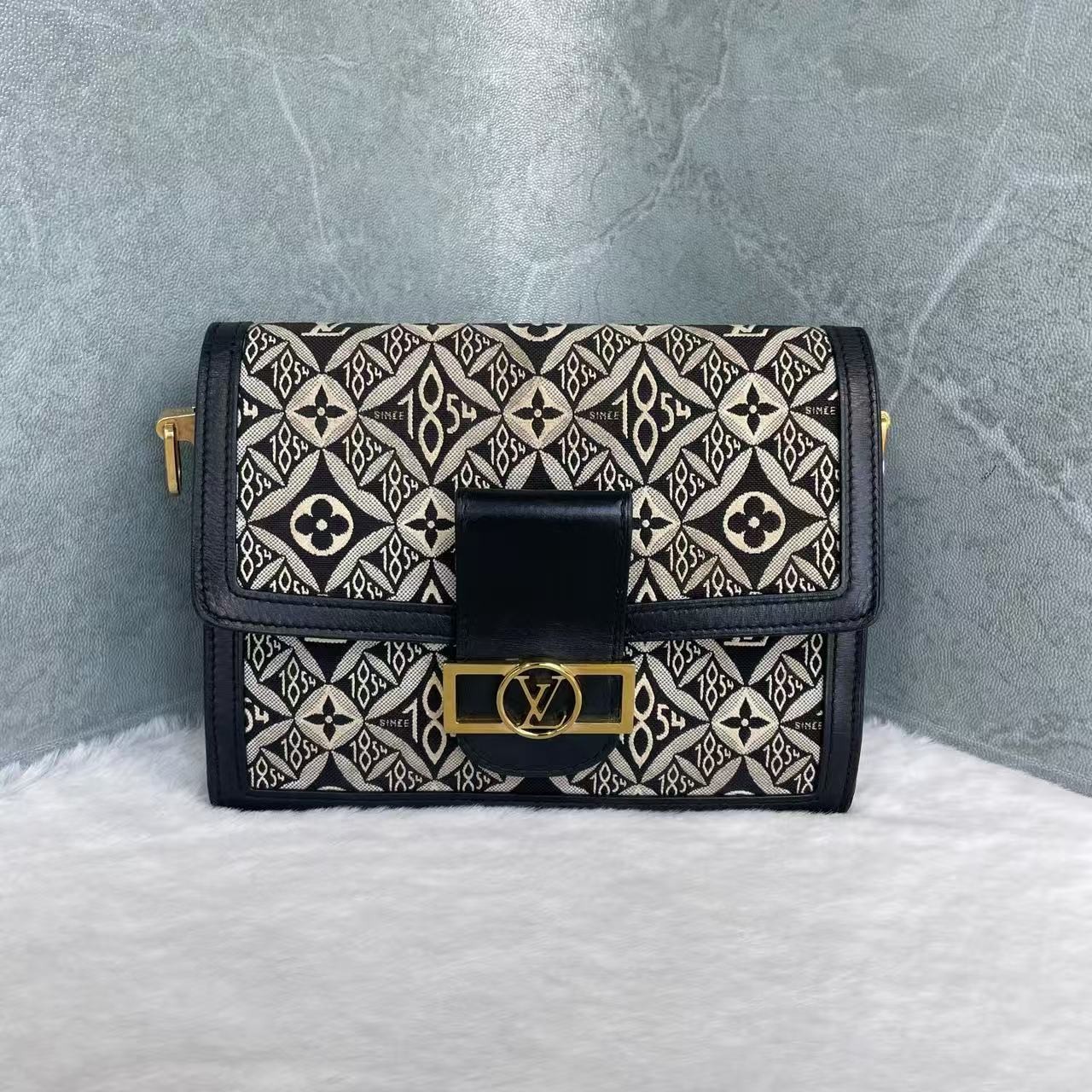 Louis Vuitton Dauphine MM Since 1854 Jacquard Canvas Flap Crossbody Bag Black