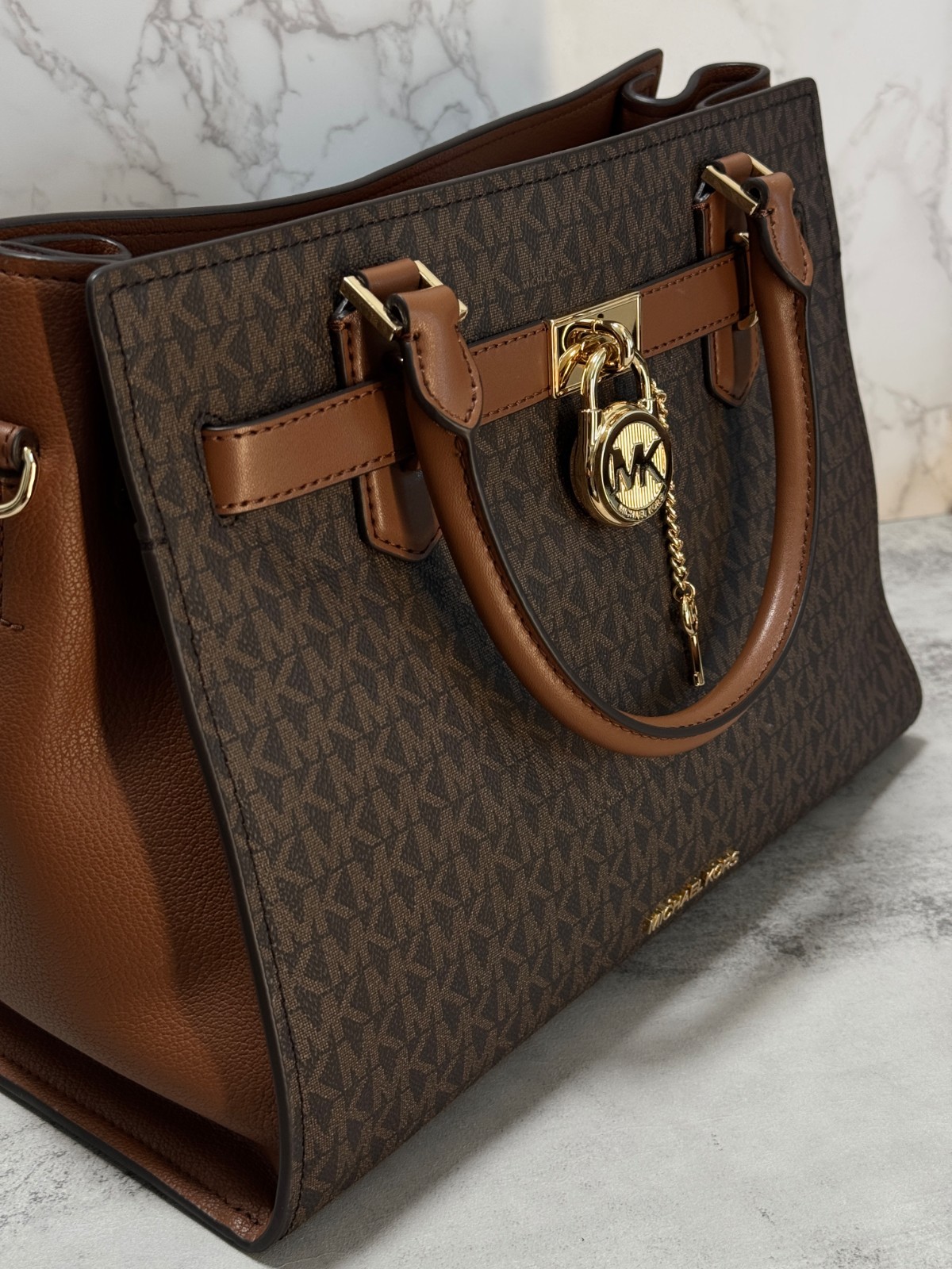 NWT Michael Kors Hamilton Medium Logo Satchel Handbag, Brown, NEW with TAGS