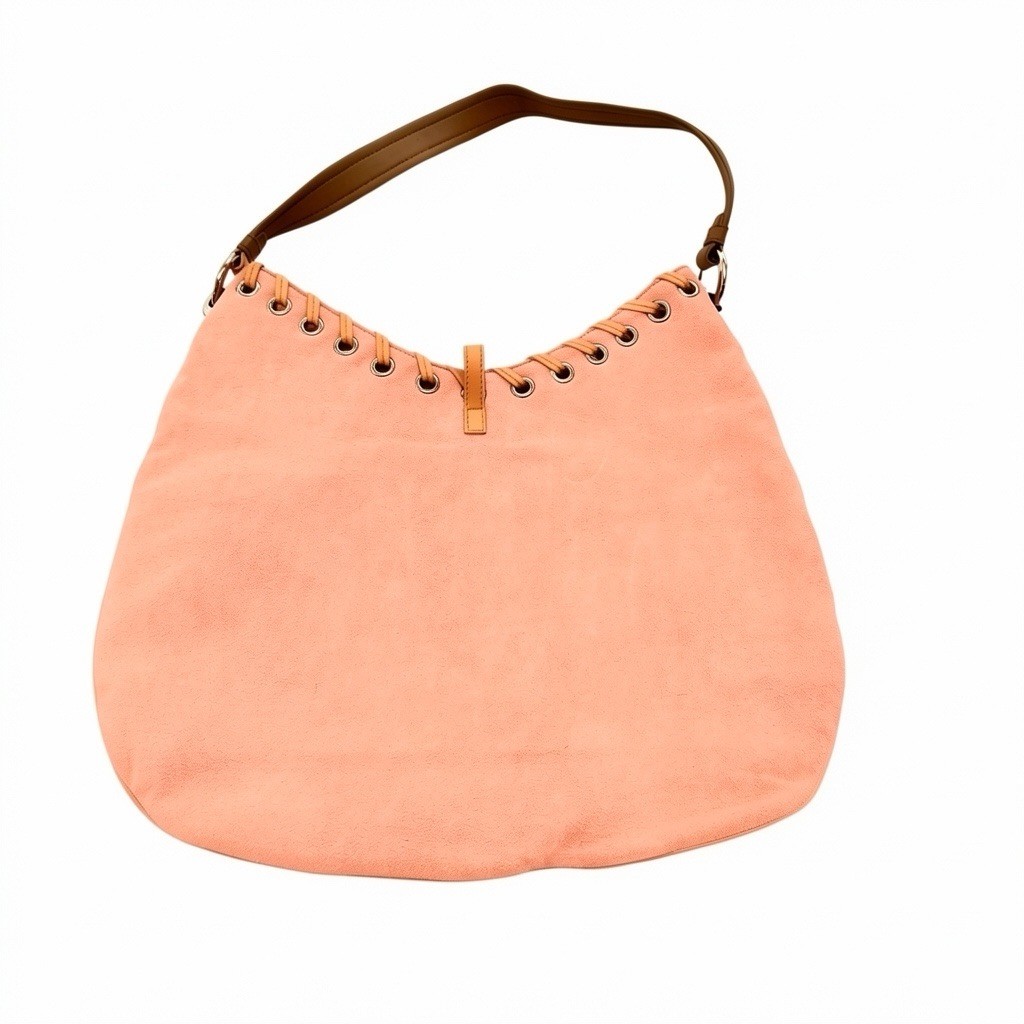 Sergio Rossi Coral Suede Hobo Bag Leather Laced Grommet Shoulder Purse Italy