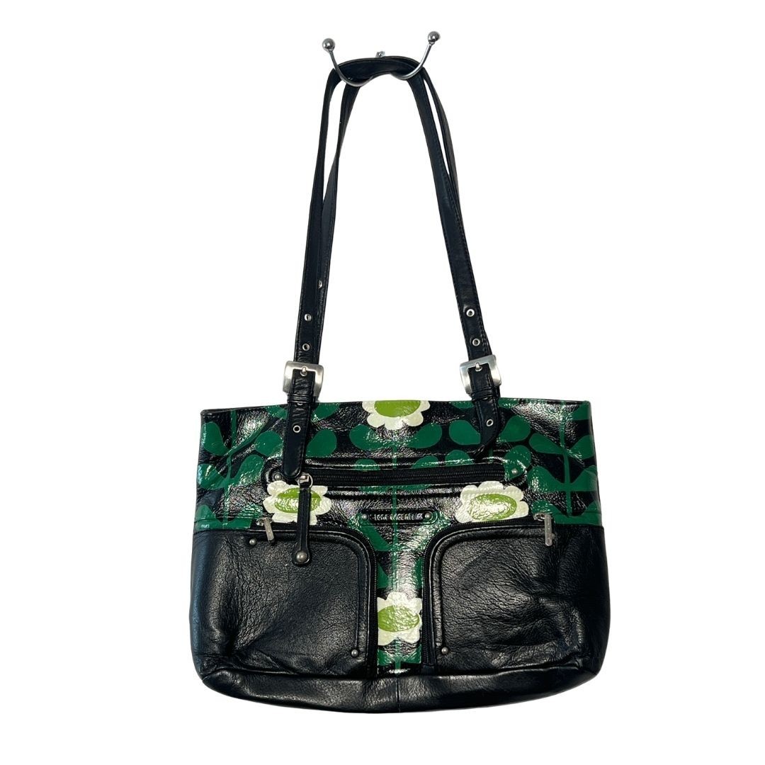 Black Green and White Funky 70s Floral Pattern Leather Hand Painted Purse
