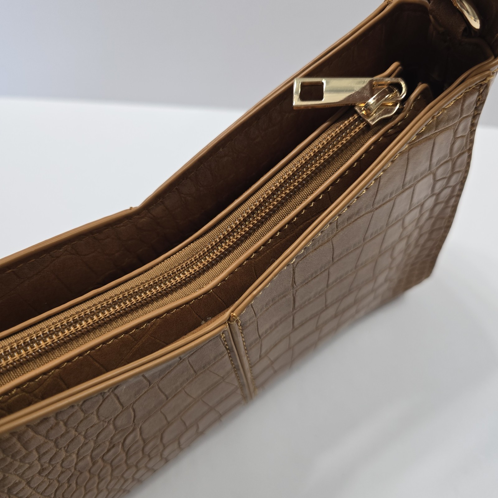 Cato Brown Croc Embossed Studded Shoulder Bag Y2K Mini Handbag Faux Leather