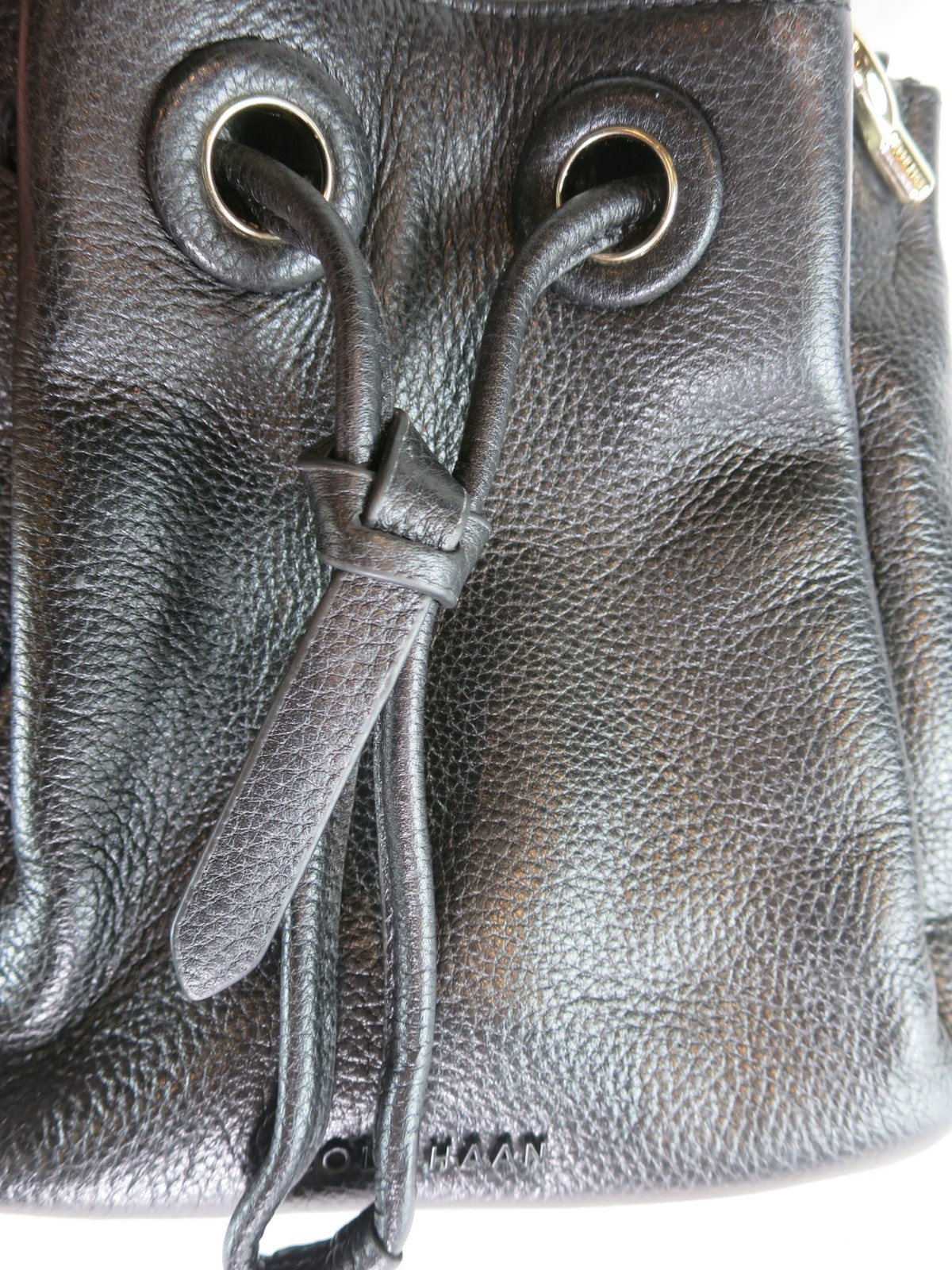 Cole Haan Grand Series Black Pebbled Leather Small Bucket Shoulder Cross Purse