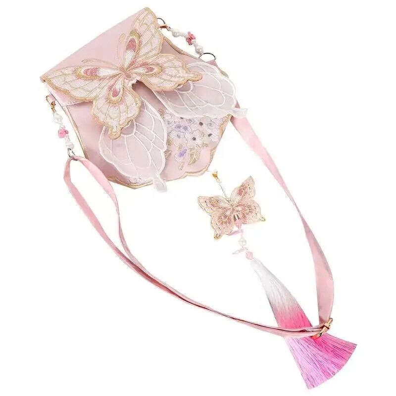 1PC Chinese Hanfu Butterfly Embroidery Bag Cross-body Tassel Handbag Ethnic Bag