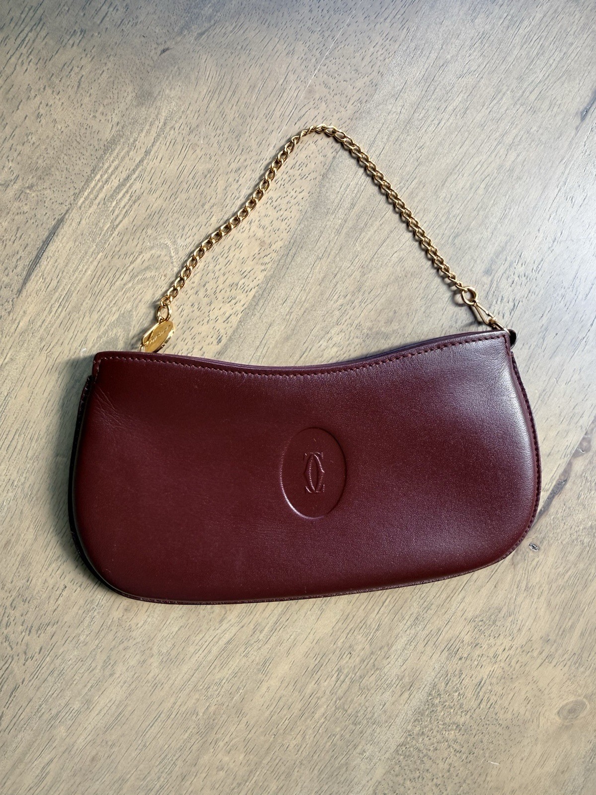 CARTIER chain accessories Pouch Leather logo bordeaux Gold fashion goods women