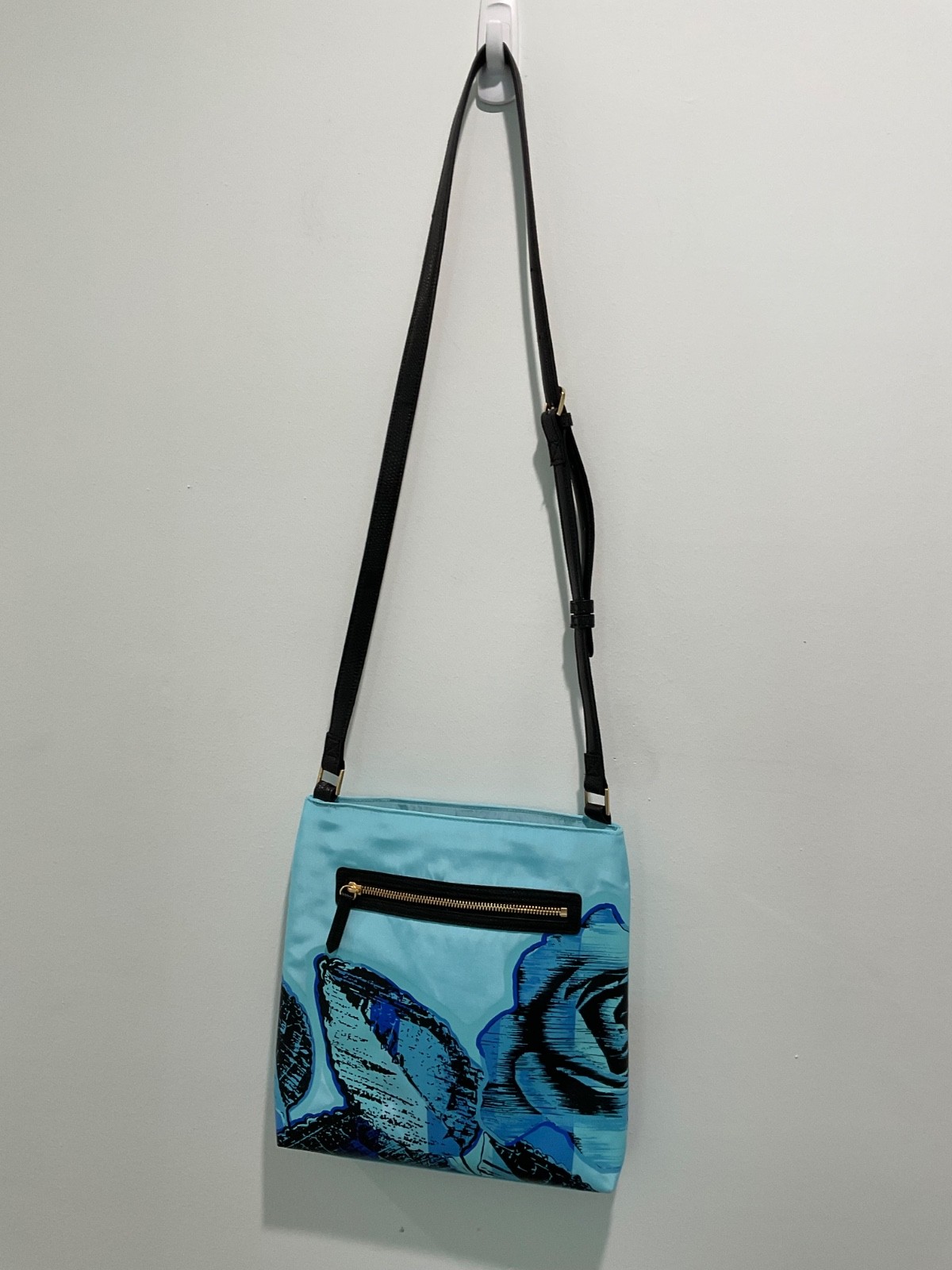 VERA BRADLEY Molly Crossbody Blue Havana Rose Faux Leather Trim New