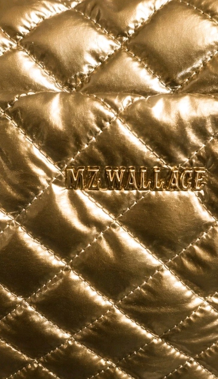 MZ Wallace Small Metro Top Handle Tote Metallic Gold Quilted Nylon Crossbody Bag