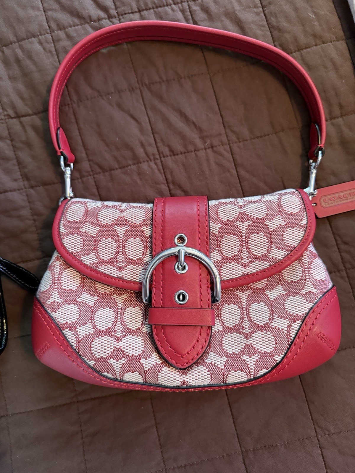 Rare! Coach Soho Re-edition Red Signature Jaquard Shoulder Bag