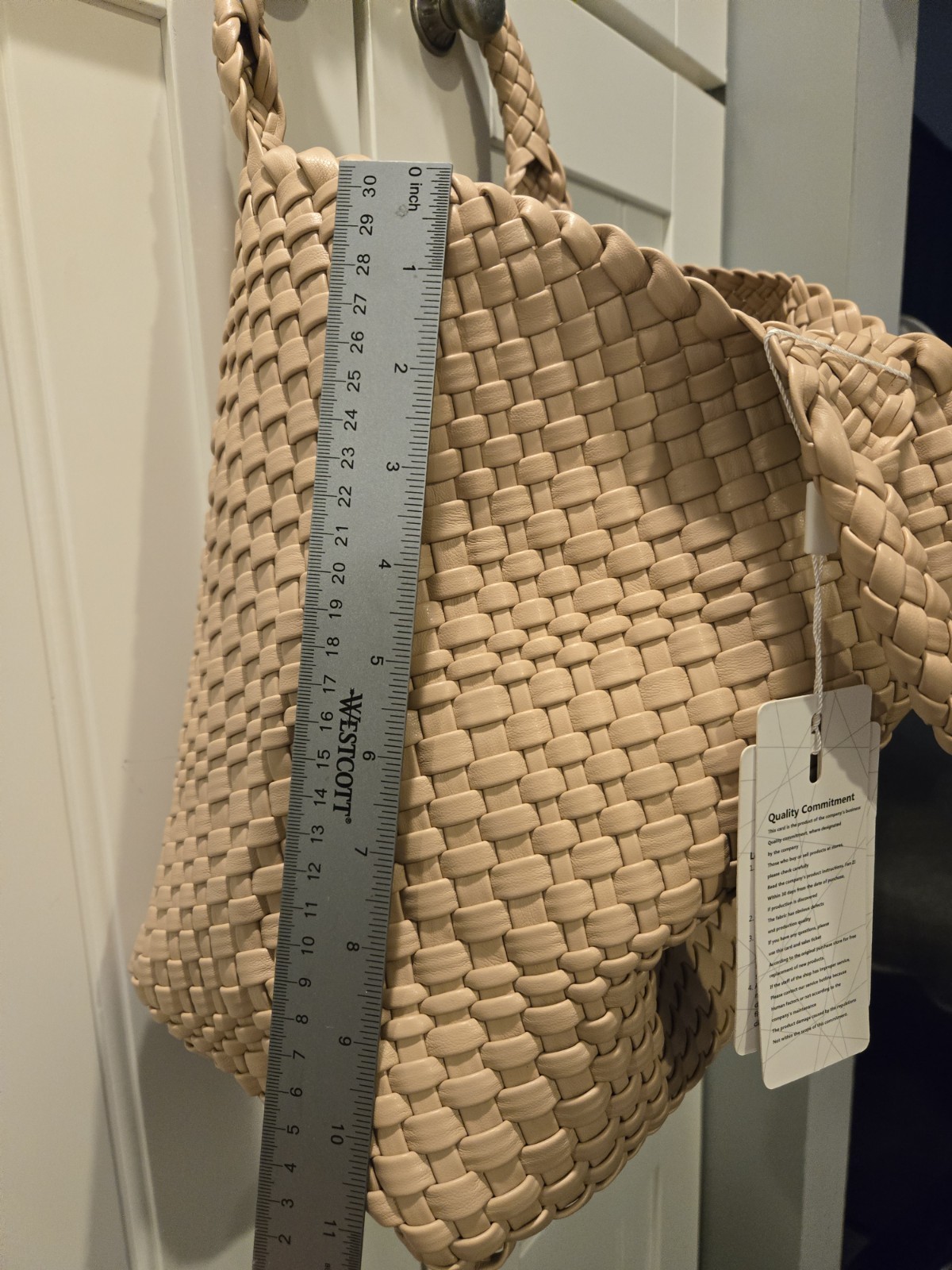 Queenoris Beige/peach Woven Leather Hand Bag-woven , Nwt
