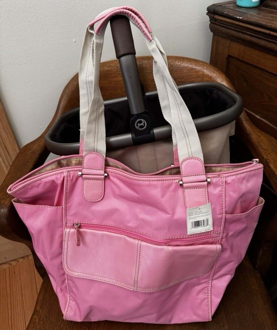 Liz Claiborne Large Pink Tote Zip Closure Outer Pockets Double Handles New