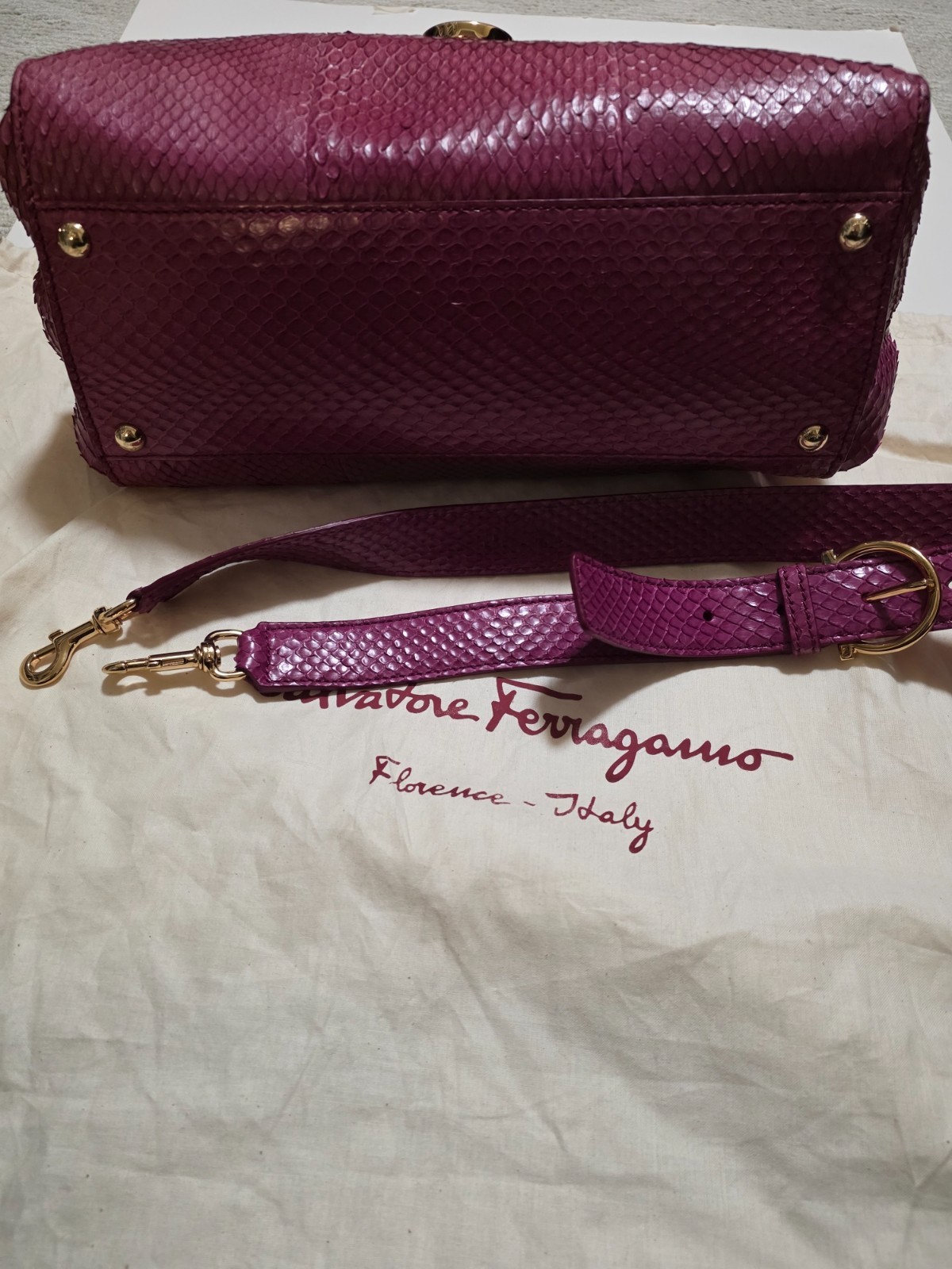 Salvatore Ferragamo Sofia satchel bag in pink python skin