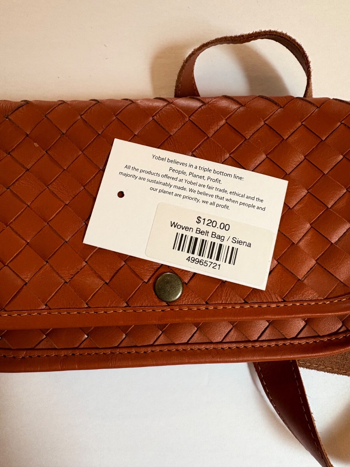 Joyn Burnt Sienna Genuine Woven Leather Waist Belt Bag Ethical Products NWT $120