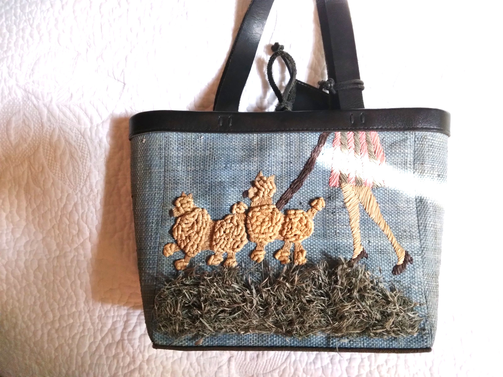 Vintage Heather Tompkins Leather and Straw Poodle Bag