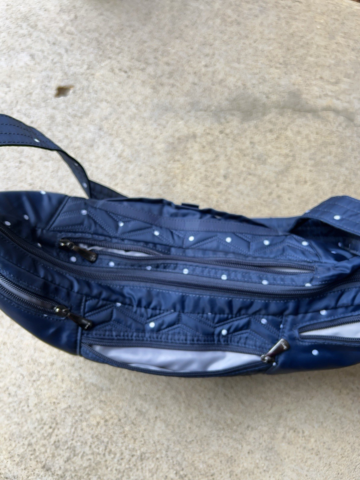 Huge Lug Boomerang Freestyle Sling Bag Navy Blue Polka dots Crossbody