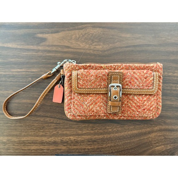 Coach Soho Orange Tweed Herringbone Wristlet Clutch With Hangtag Vintage Y2K 00s