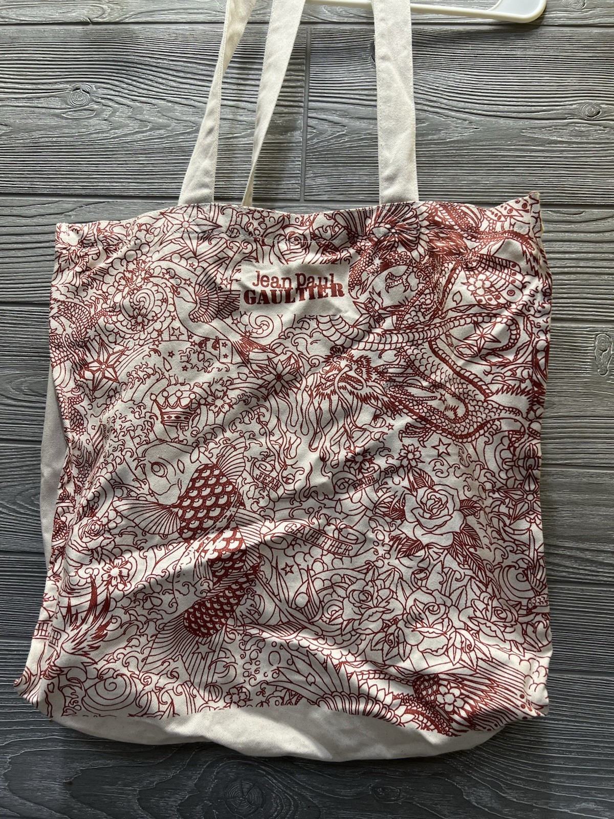 Jean Paul Gaultier Tattoo Tote Bag Fish Dragon Beach Cotton Bohemian 16”
