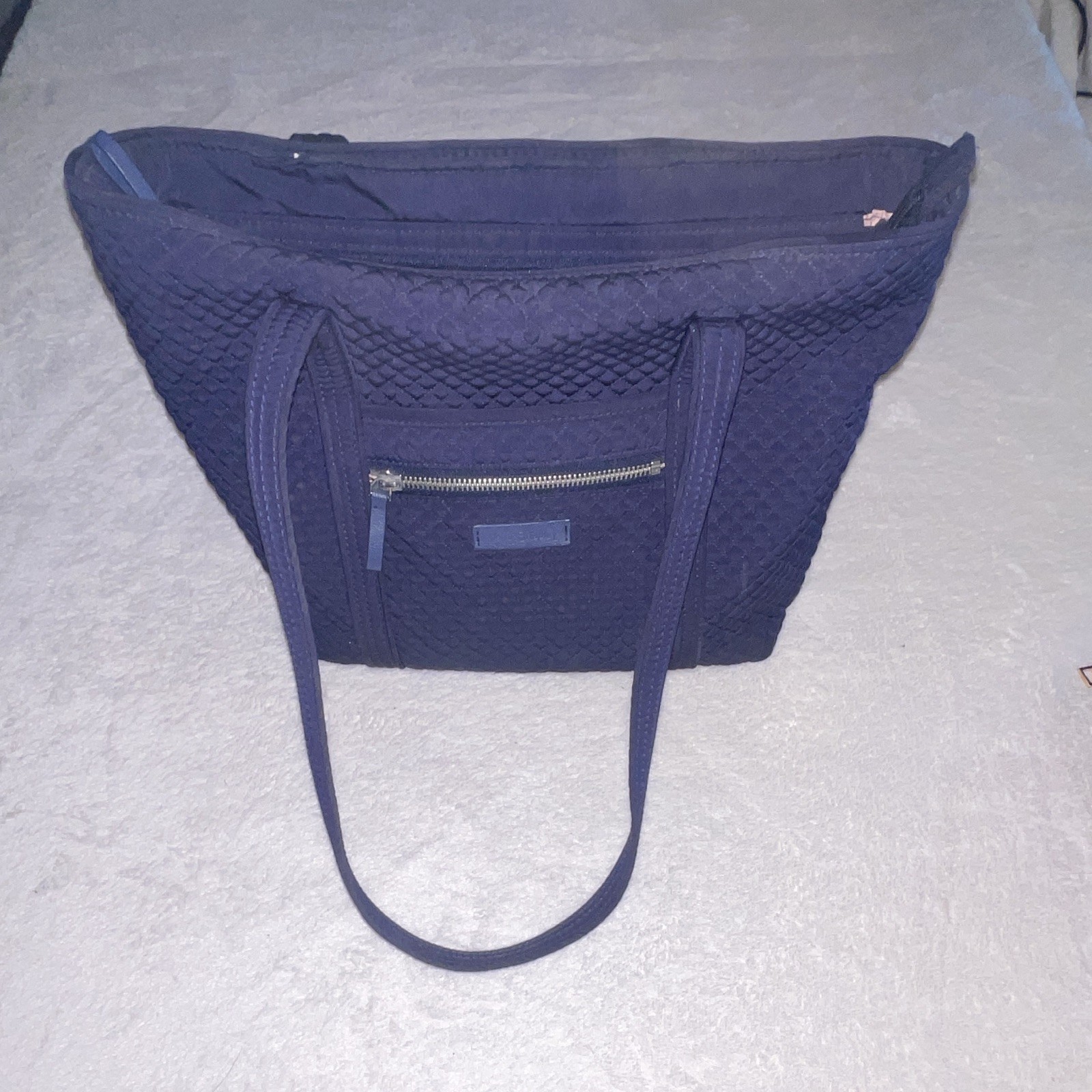Vera Bradley Blue Quilted Tote Bag Zip Top Lined with Inner Pockets